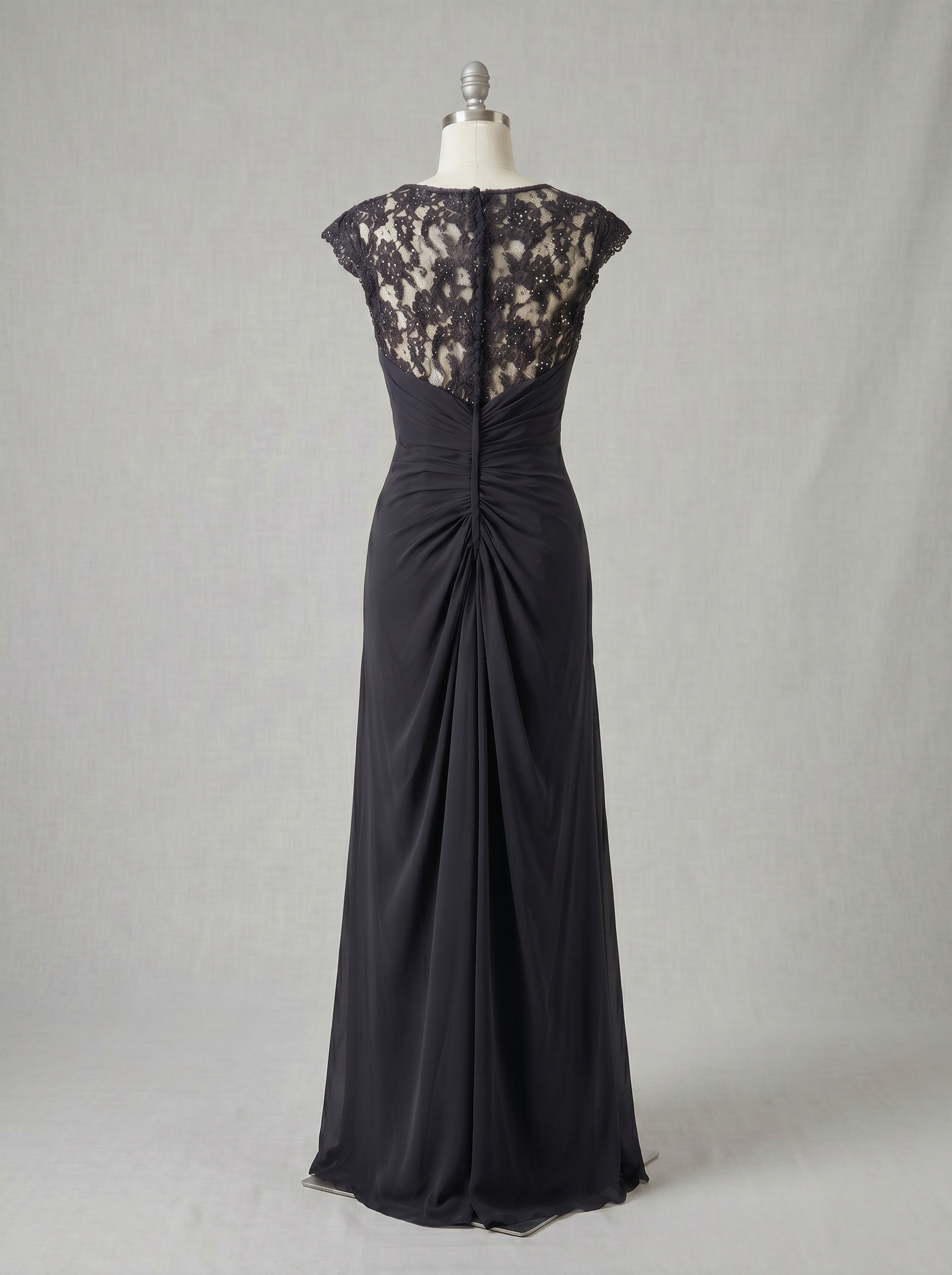 Elegant Sleeveless Lace Illusion Neckline Maxi Dress - Ruched Chiffon Formal Evening Gown for Wedding Guest, Bridesmaid & Prom