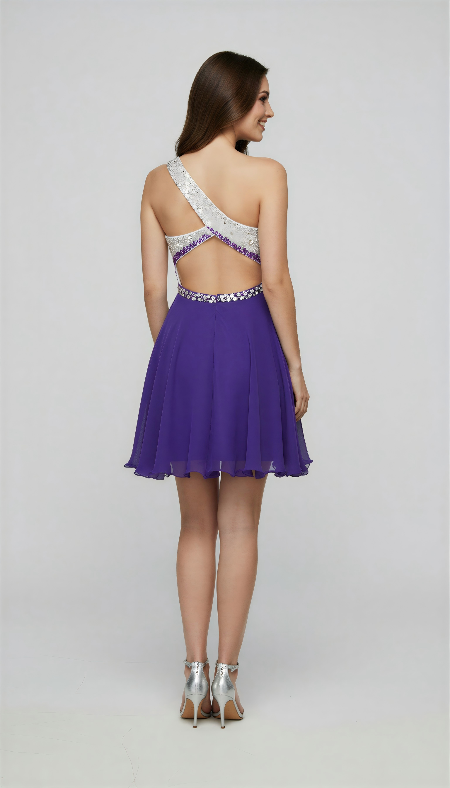 Sparkling One Shoulder Sequin Homecoming Dress - Short Beaded Prom Gown with Chiffon Skirt