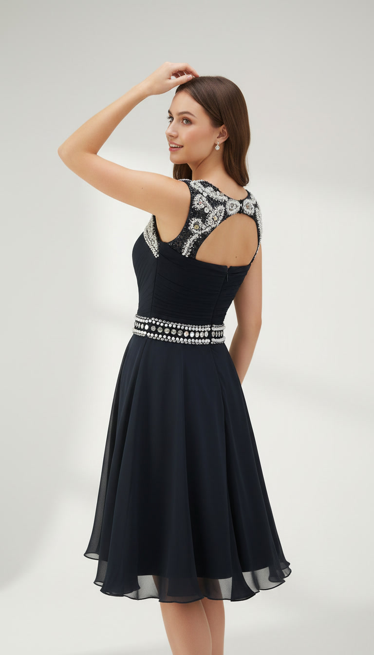 Mauve Purple Sequin Homecoming Dress Short - Illusion Neck Chiffon Prom Gown with Rhinestone Belt