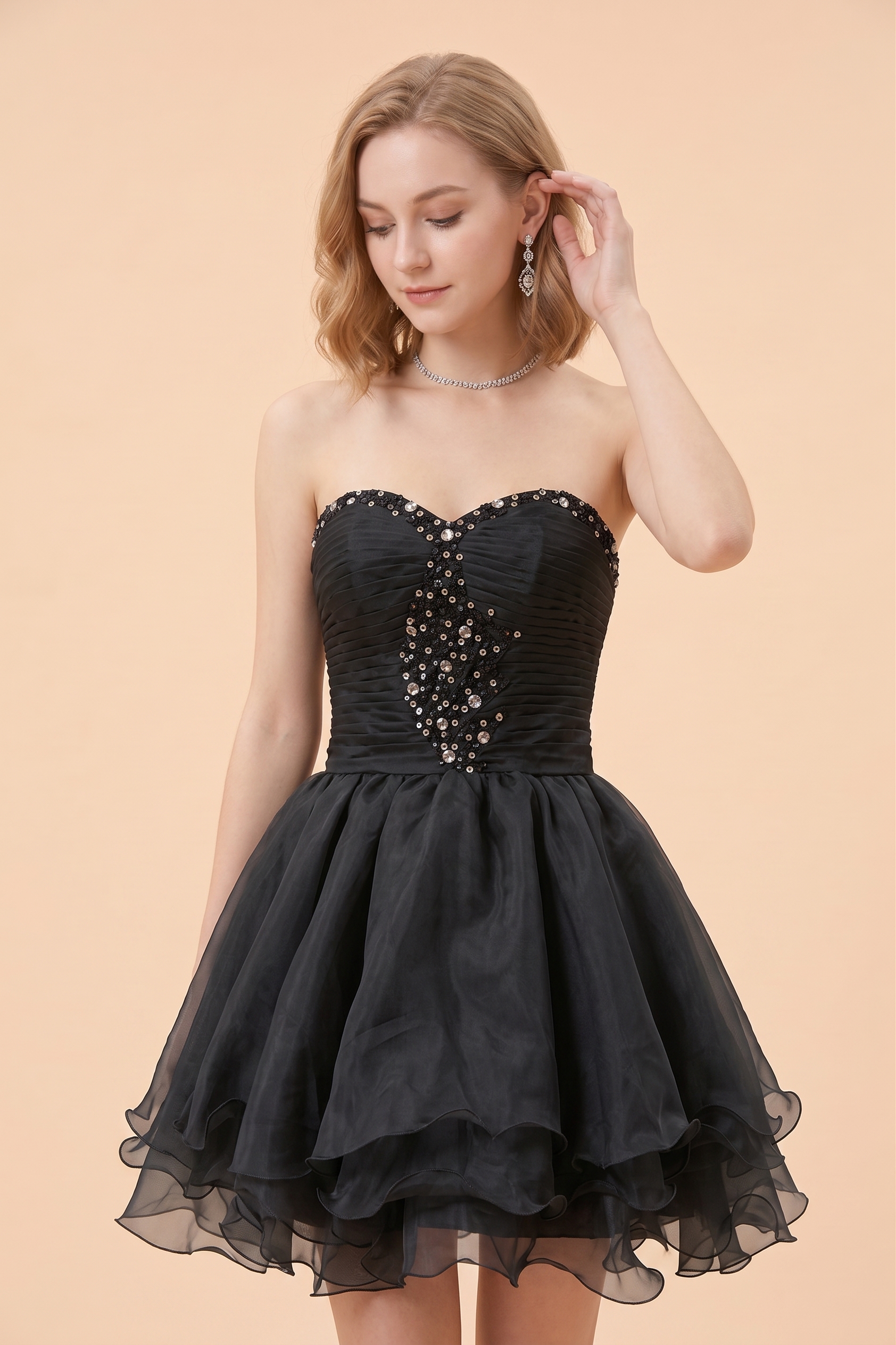 Classic Sequin Homecoming Dress Short - Strapless Sweetheart Prom Gown with Tiered Tulle Skirt