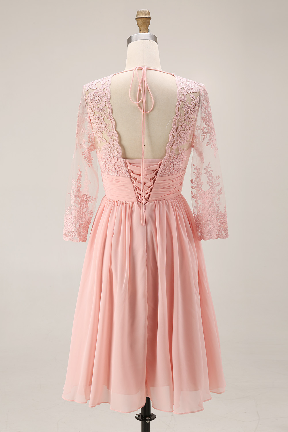 Floral Lace V-Neck Cocktail Dress - 3/4 Sleeve Mother of the Bride Midi Gown with Ruched Waistband