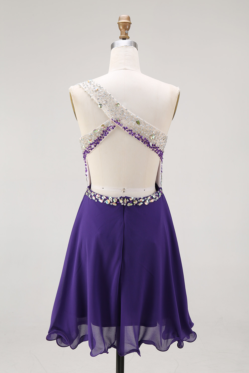 Sparkling One Shoulder Sequin Homecoming Dress - Short Beaded Prom Gown with Chiffon Skirt