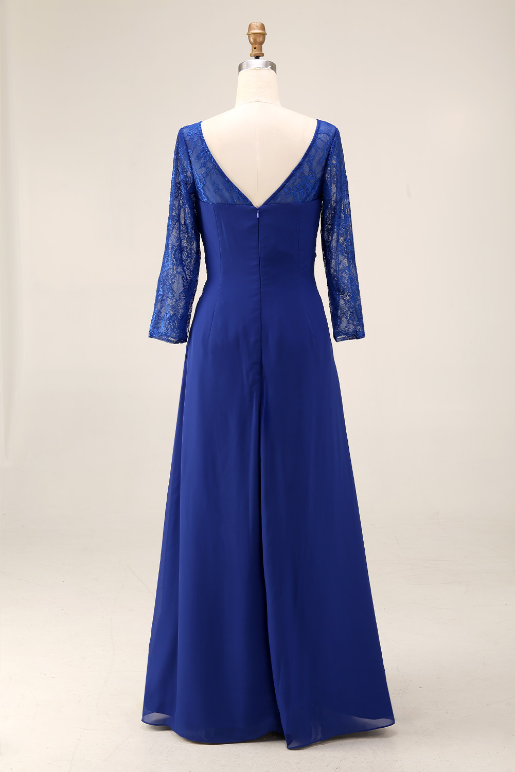 Elegant 3/4 Sleeve Lace Bodice Chiffon Maxi Dress | Ruched Waist Formal Evening Gown