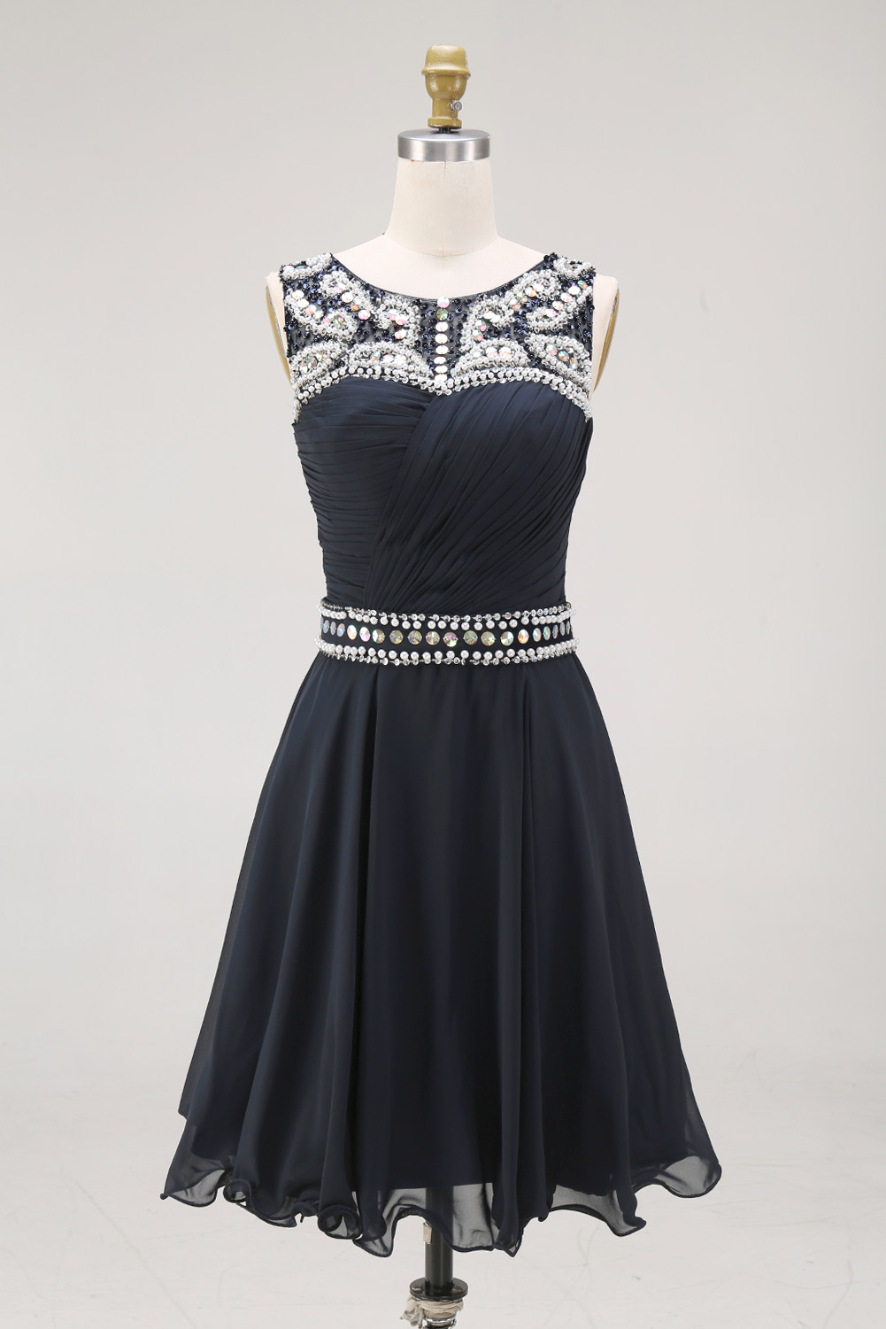 Mauve Purple Sequin Homecoming Dress Short - Illusion Neck Chiffon Prom Gown with Rhinestone Belt