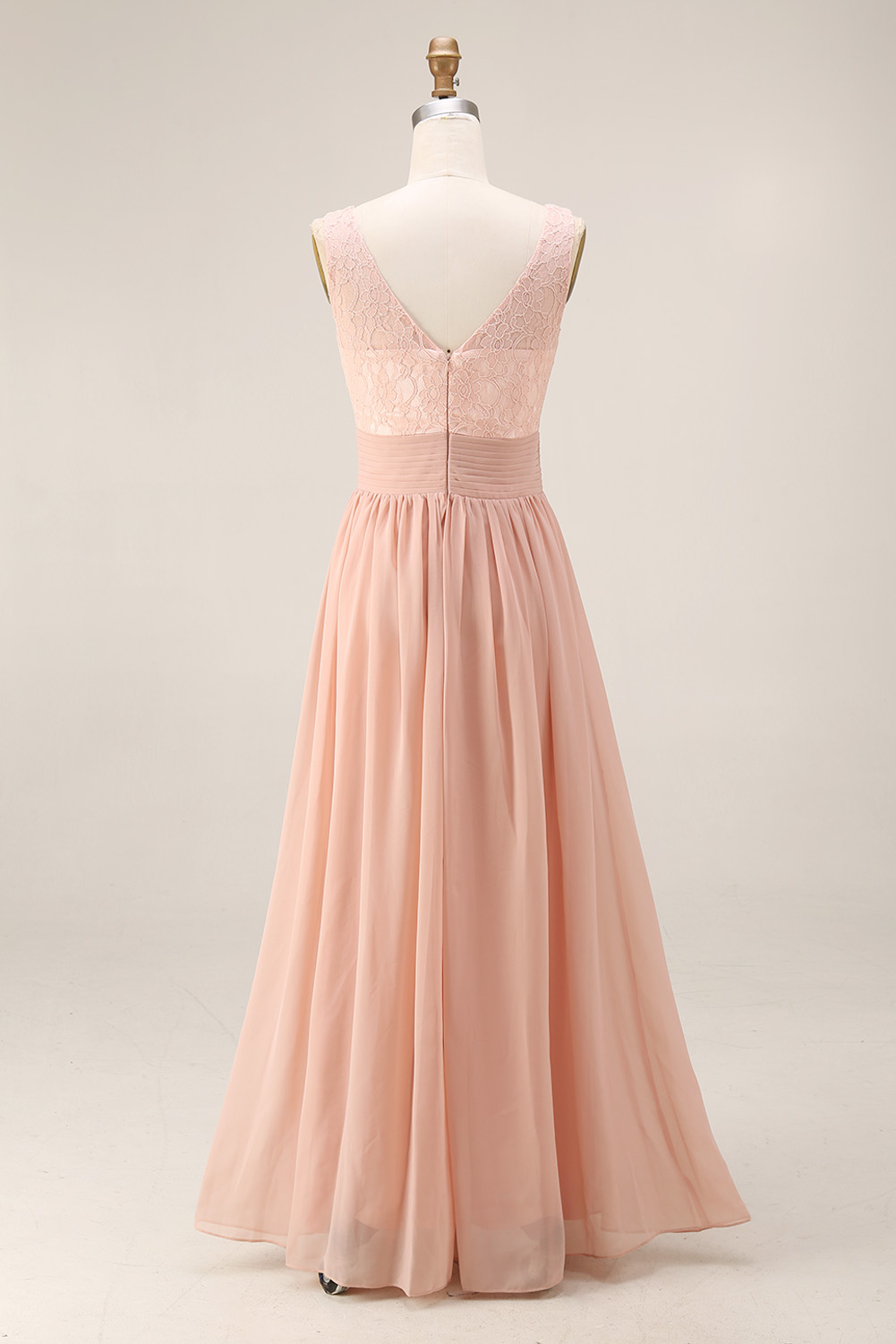 Elegant Lace A-Line Bridesmaid Dress - Illusion Boat Neck Chiffon Maxi Gown with Pleated Waistband