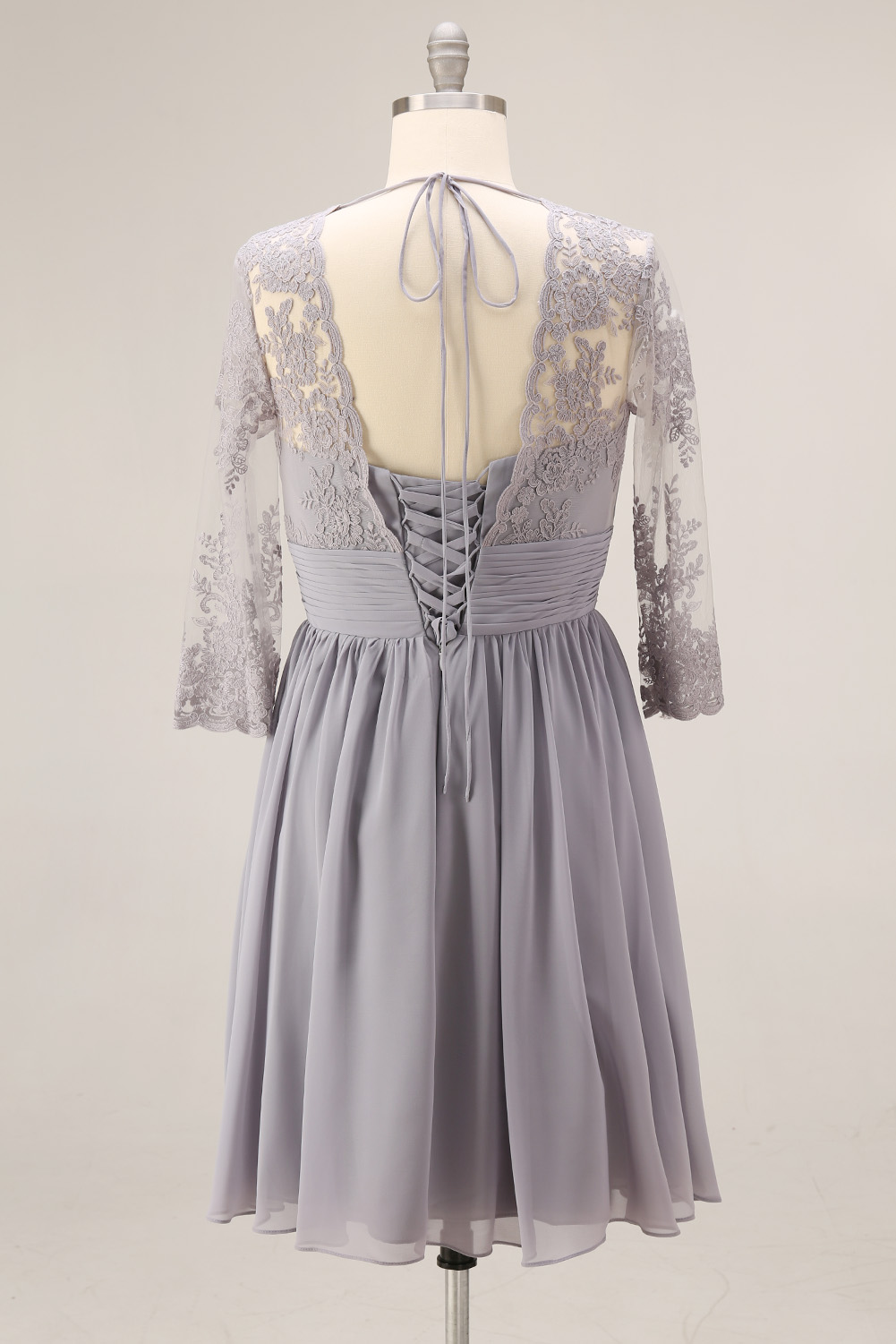 Floral Lace V-Neck Cocktail Dress - 3/4 Sleeve Mother of the Bride Midi Gown with Ruched Waistband