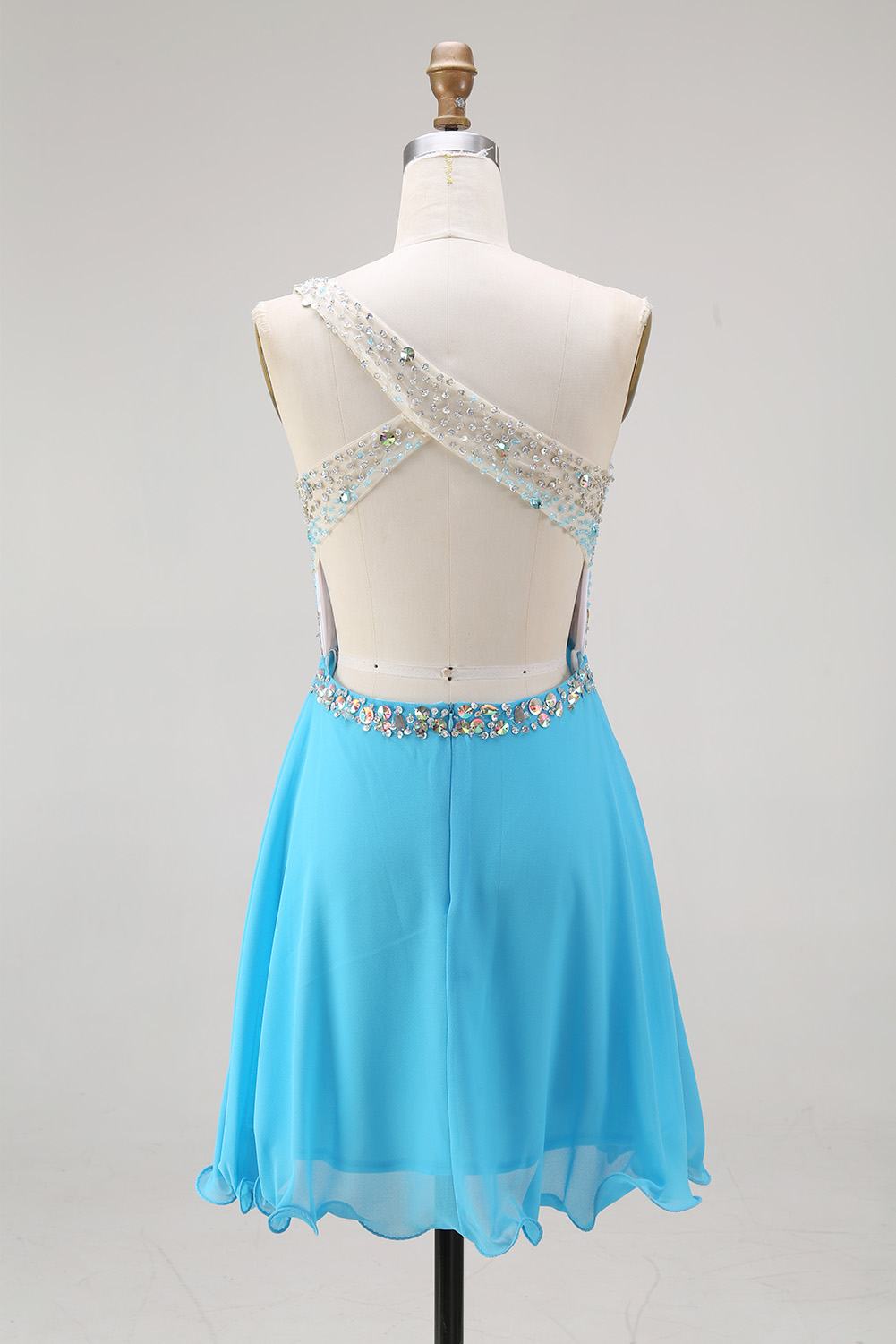 Sparkling One Shoulder Sequin Homecoming Dress - Short Beaded Prom Gown with Chiffon Skirt