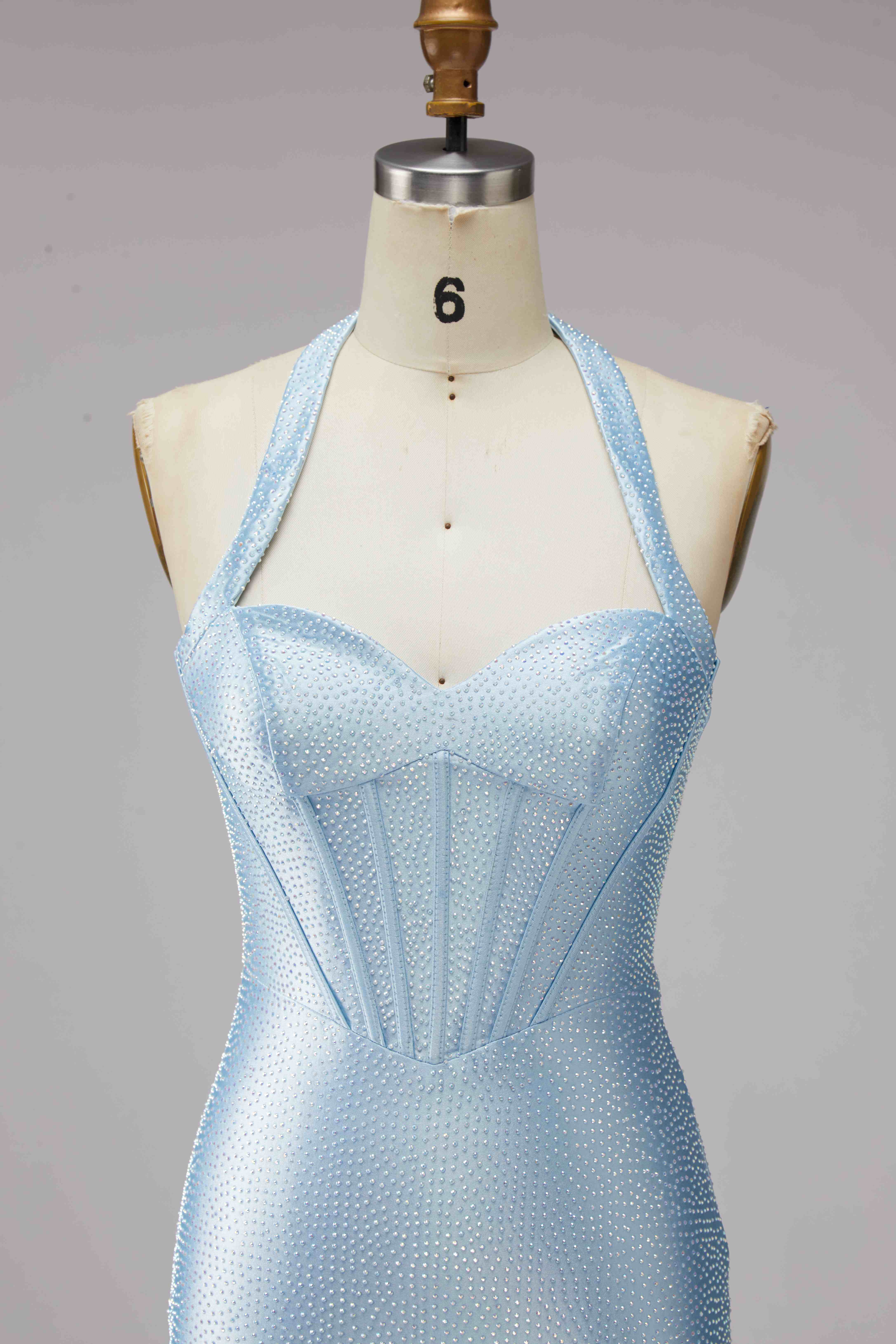 SKU - 608S02LF0032 Light Blue Halter Corset Bodycon Homecoming Dress