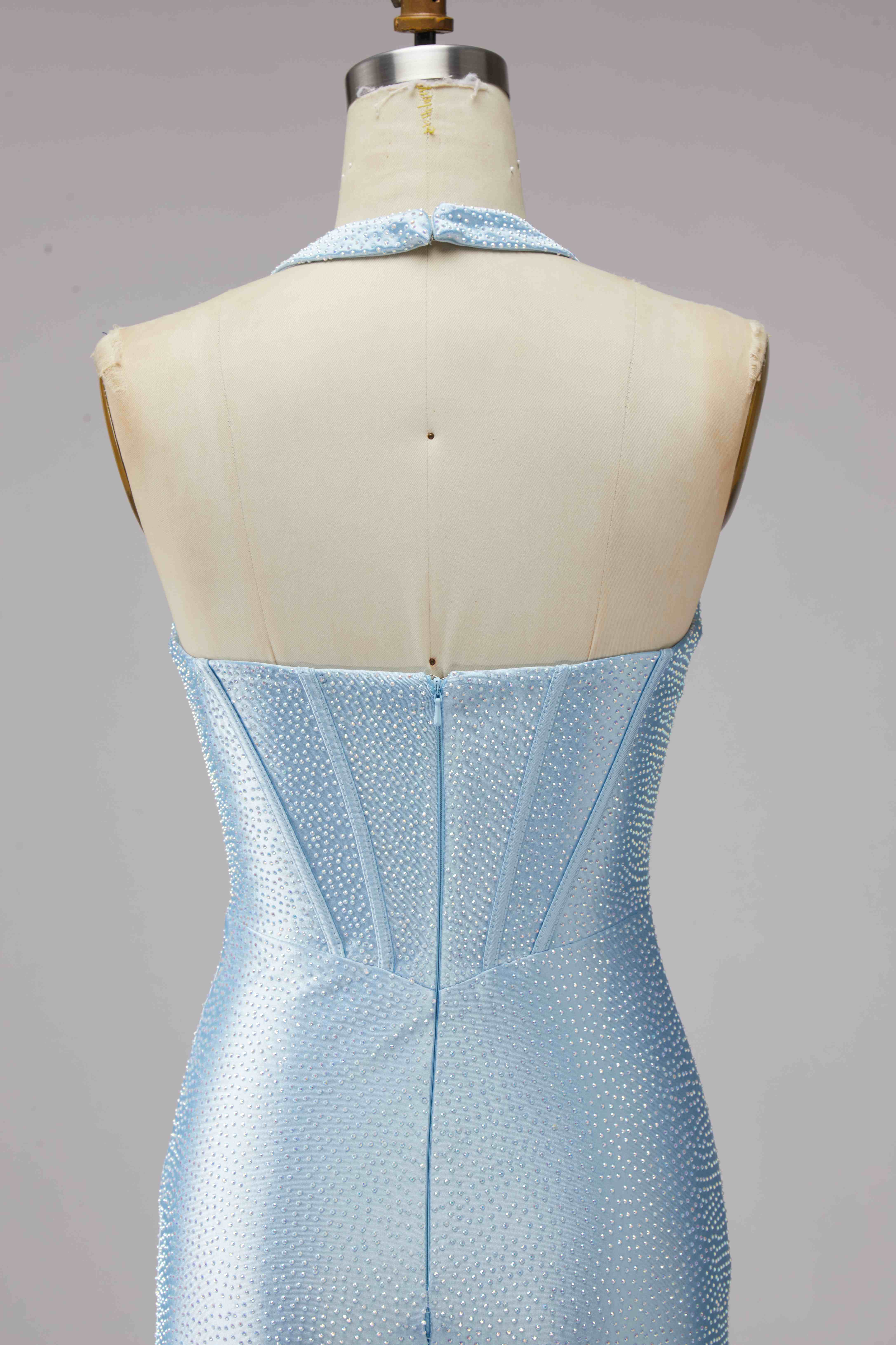 SKU - 608S02LF0032 Light Blue Halter Corset Bodycon Homecoming Dress