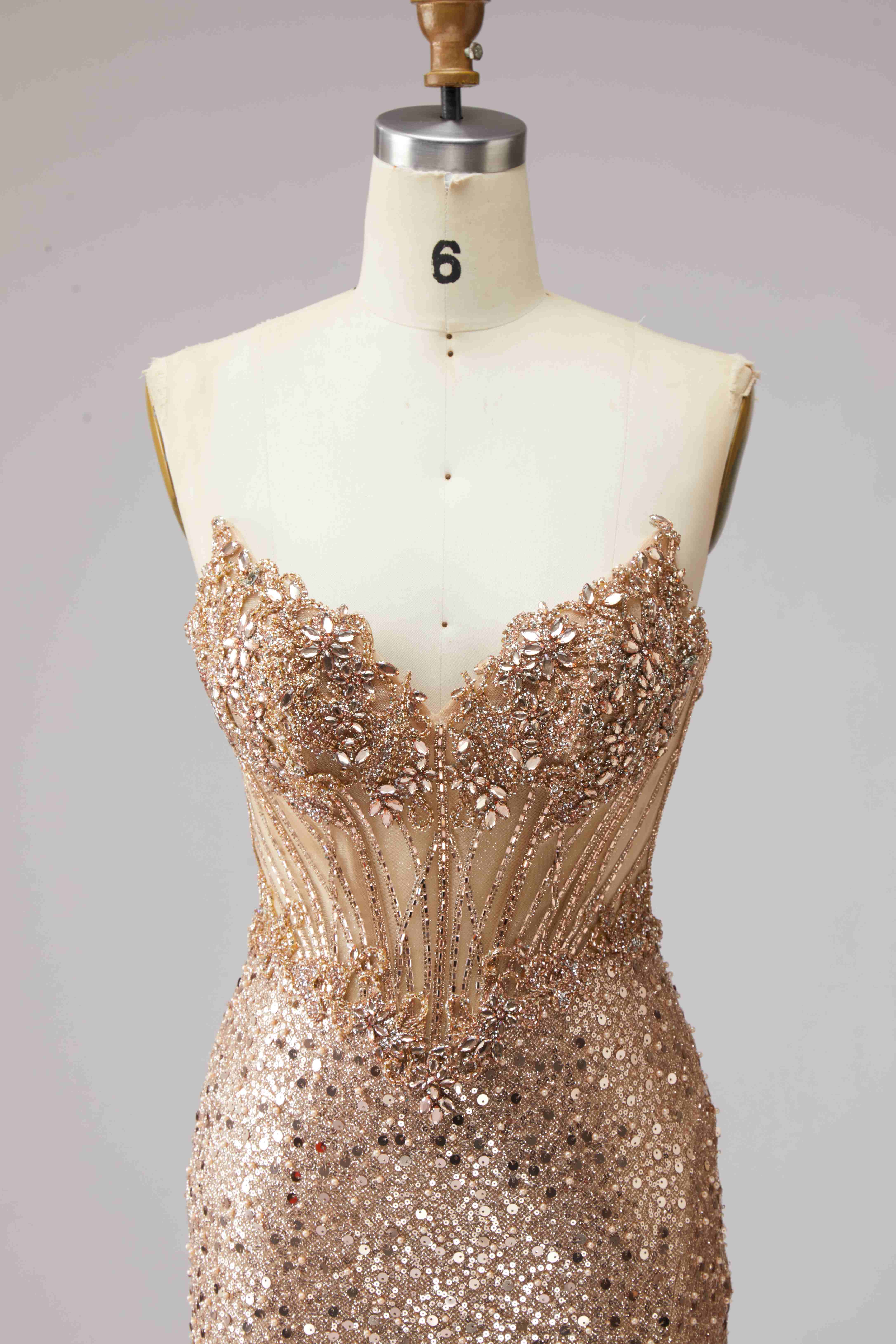 SPU - 608S40LF004 Rose Gold Sheer Corset Slit Mermaid Gown