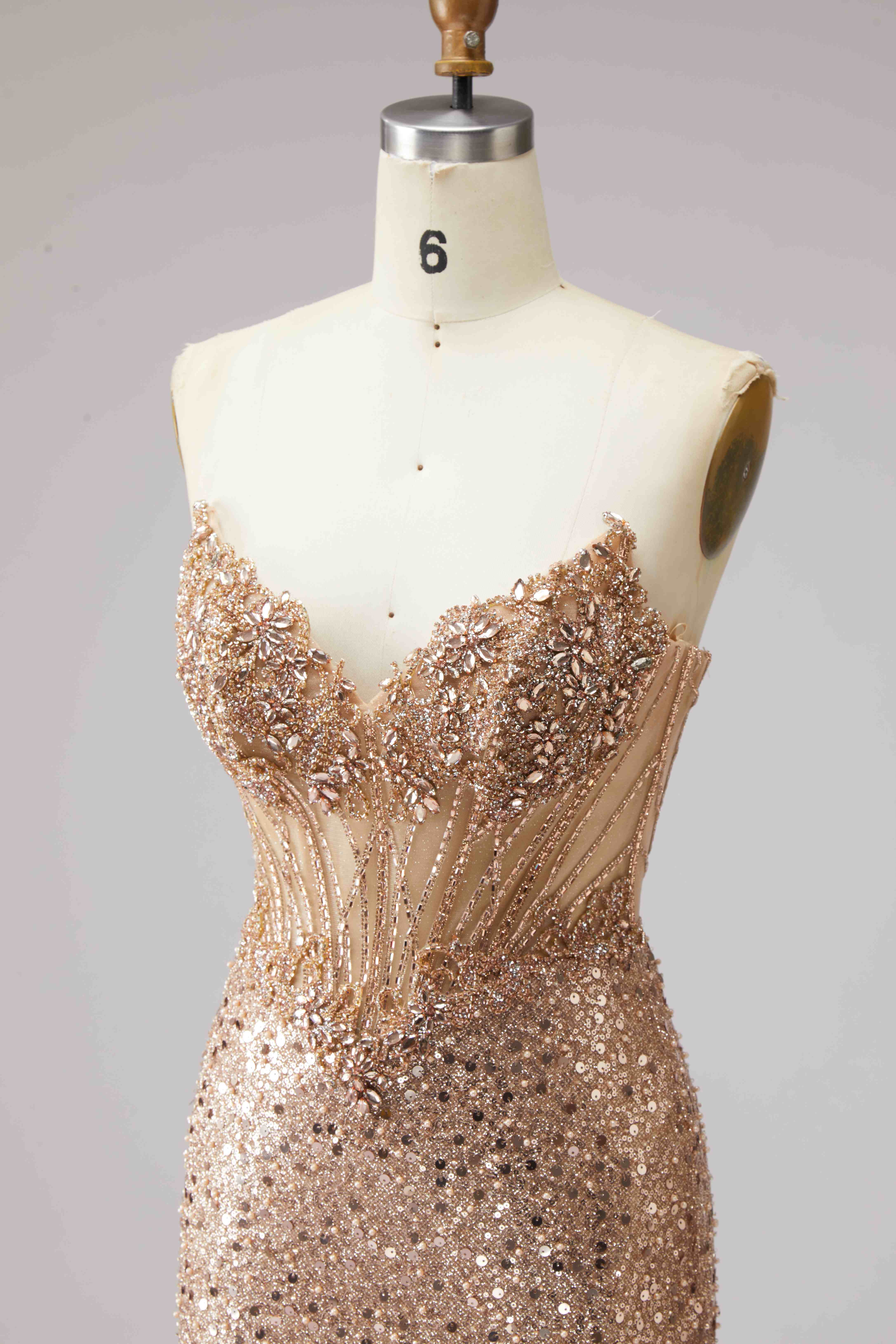 SPU - 608S40LF004 Rose Gold Sheer Corset Slit Mermaid Gown