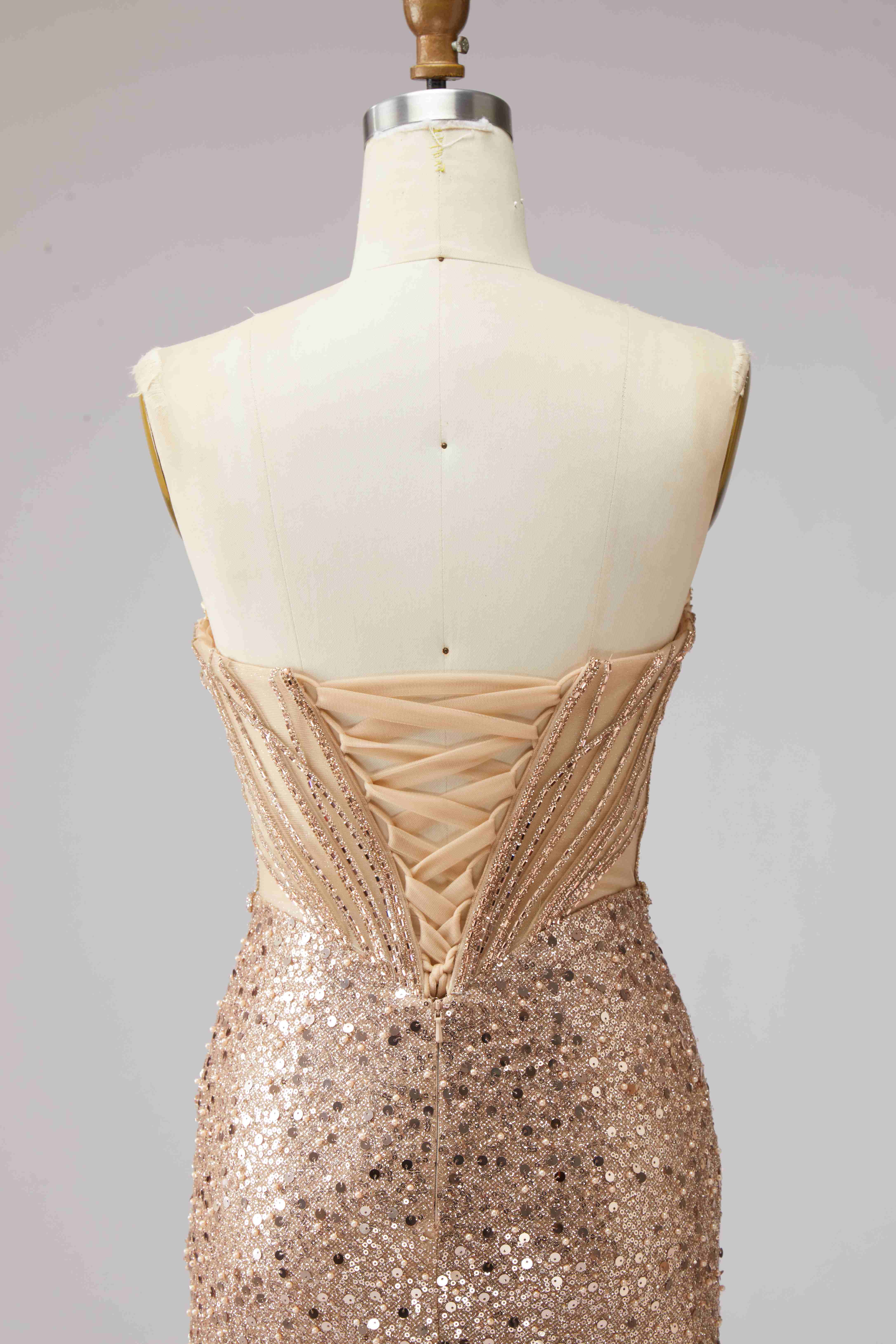 SPU - 608S40LF004 Rose Gold Sheer Corset Slit Mermaid Gown