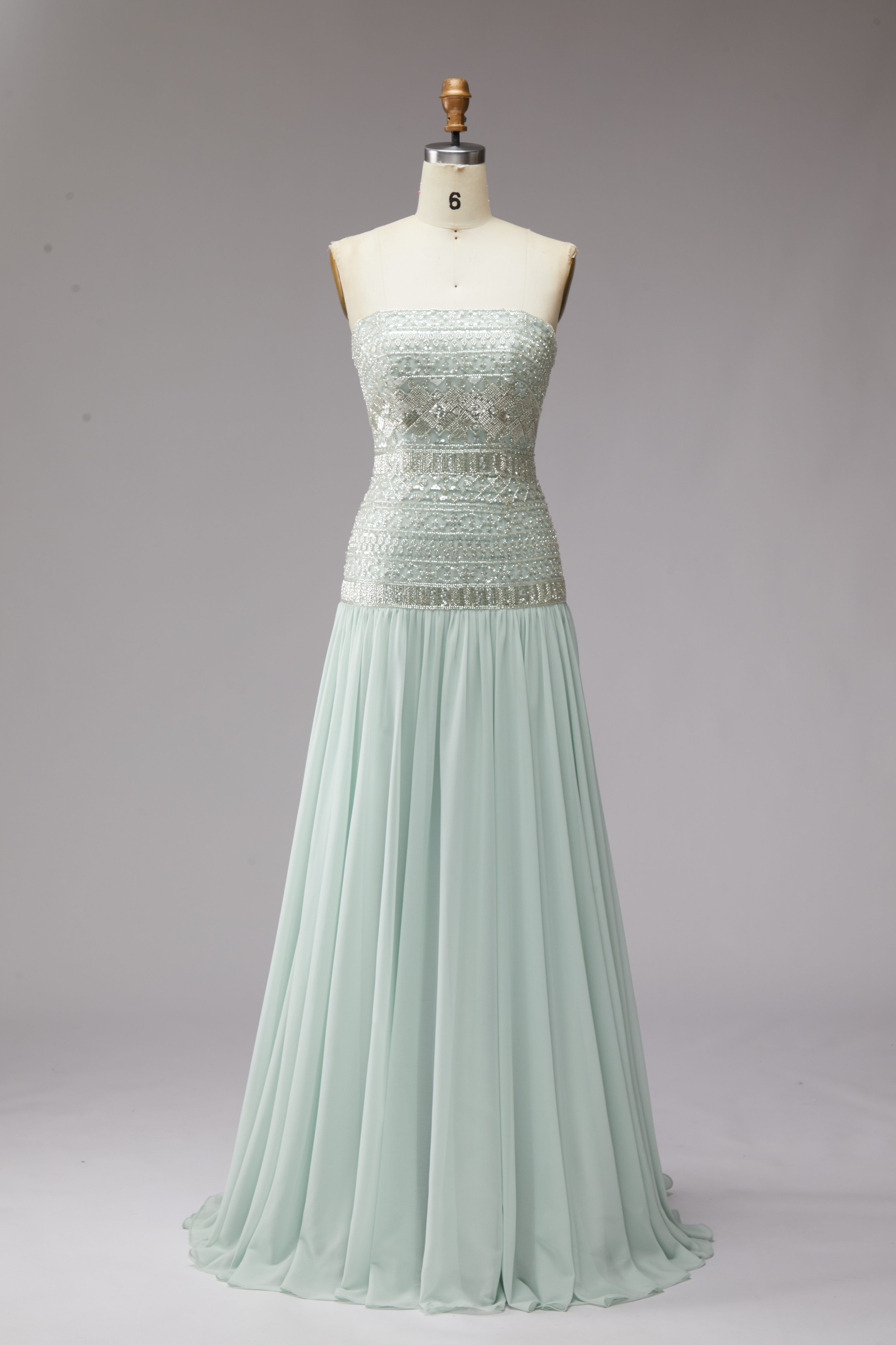 SPU - 608S40LF002  Mint Chiffon A-Line Long Prom Dress
