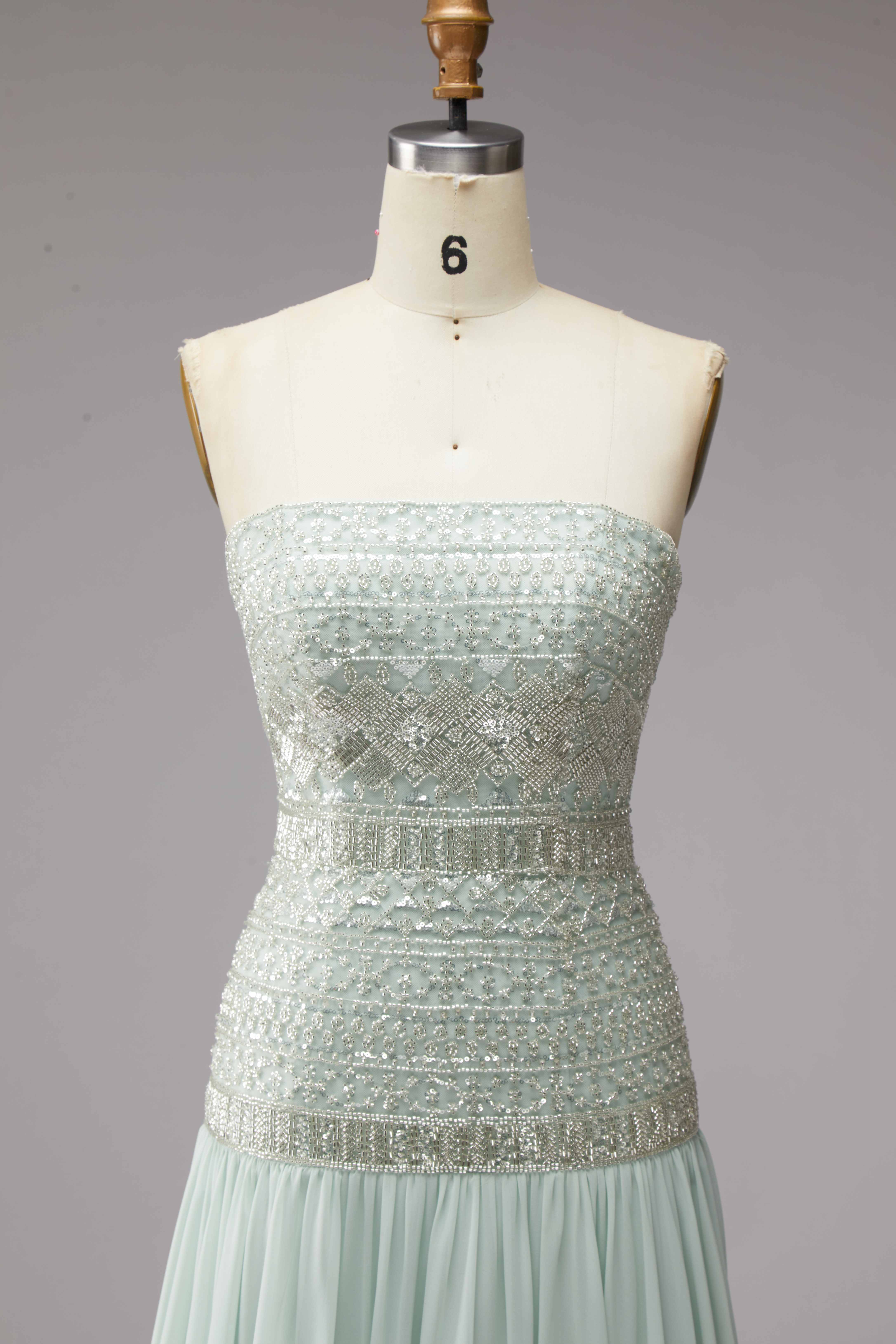 SPU - 608S40LF002  Mint Chiffon A-Line Long Prom Dress