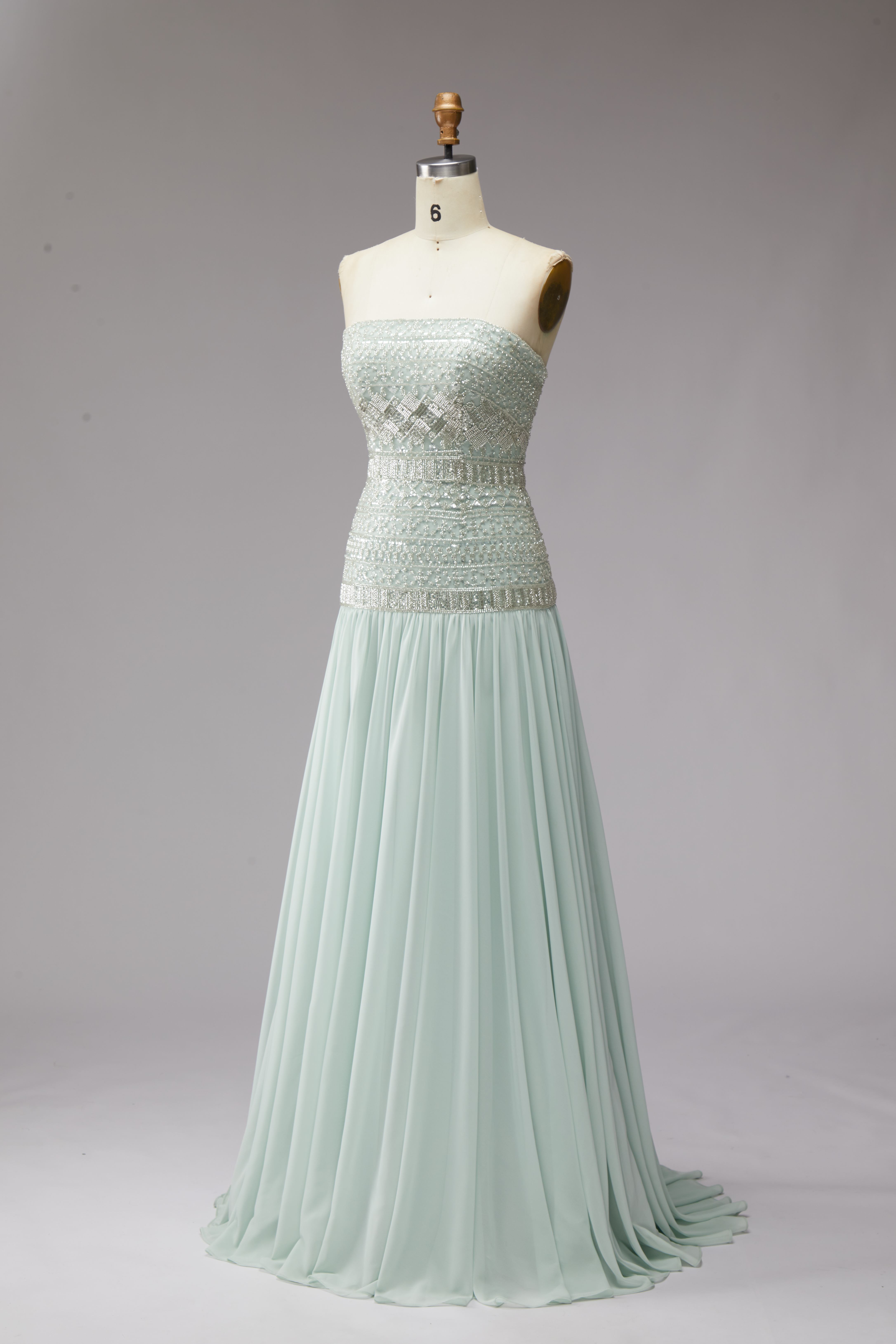 SPU - 608S40LF002  Mint Chiffon A-Line Long Prom Dress