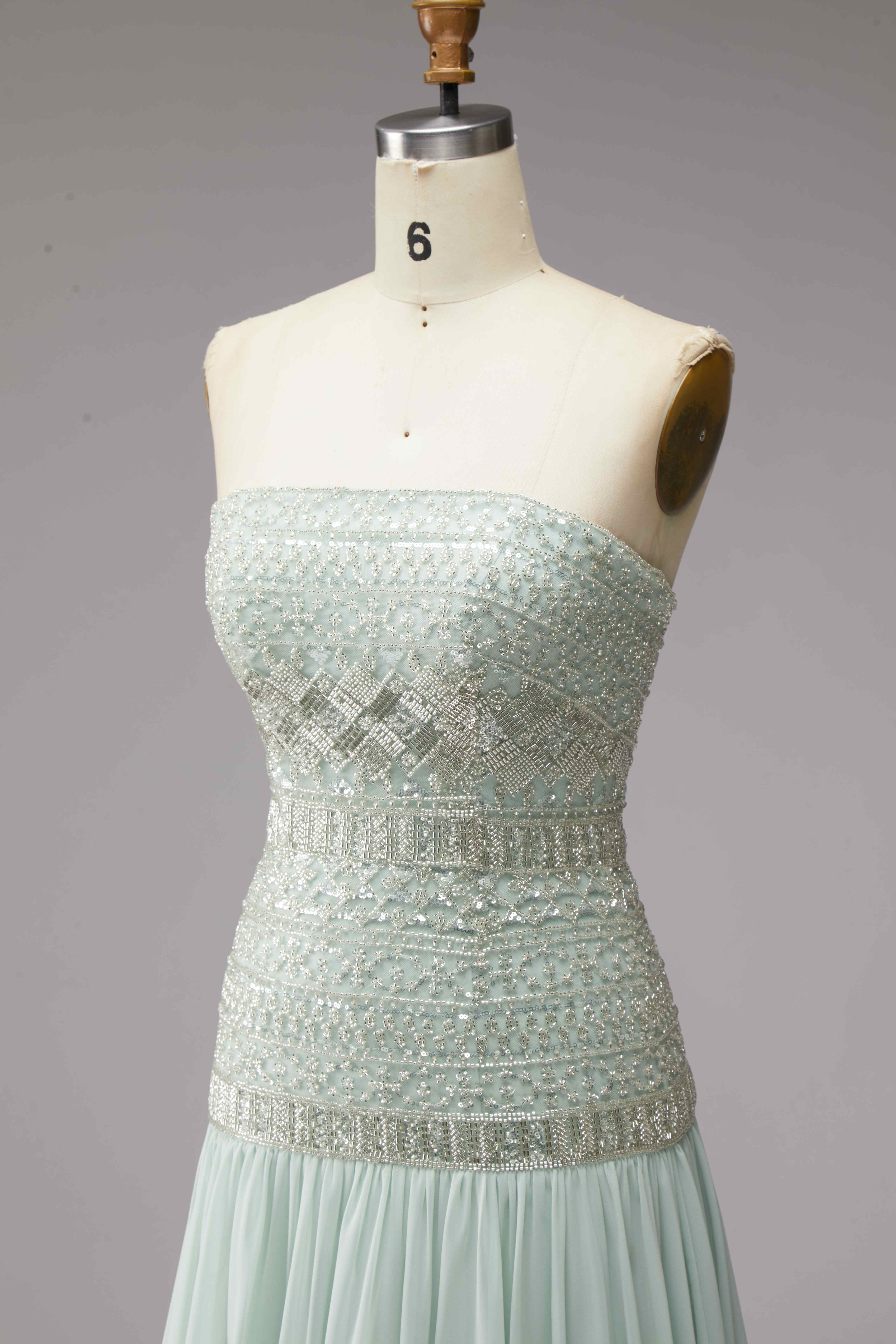 SPU - 608S40LF002  Mint Chiffon A-Line Long Prom Dress