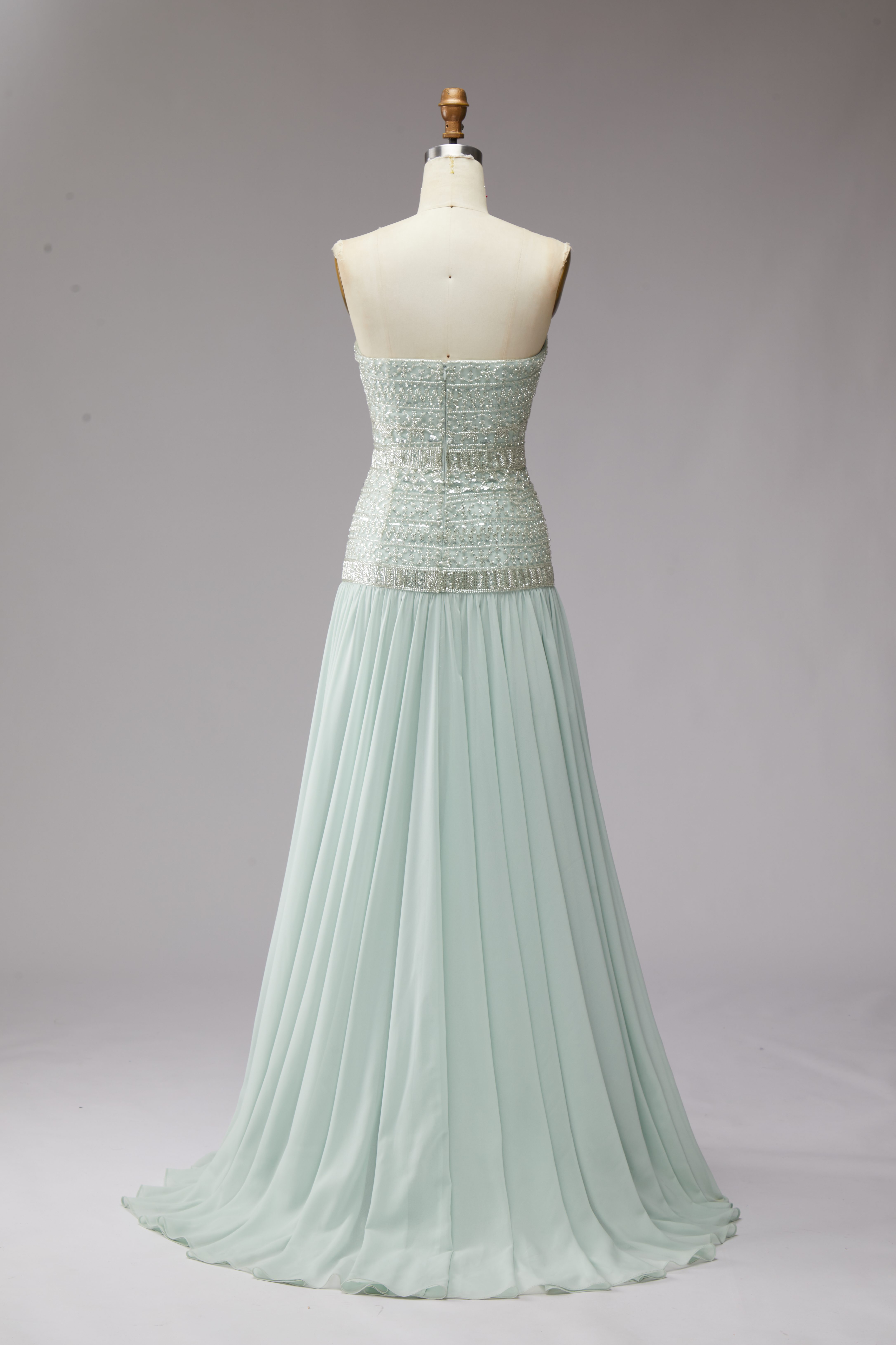 SPU - 608S40LF002  Mint Chiffon A-Line Long Prom Dress