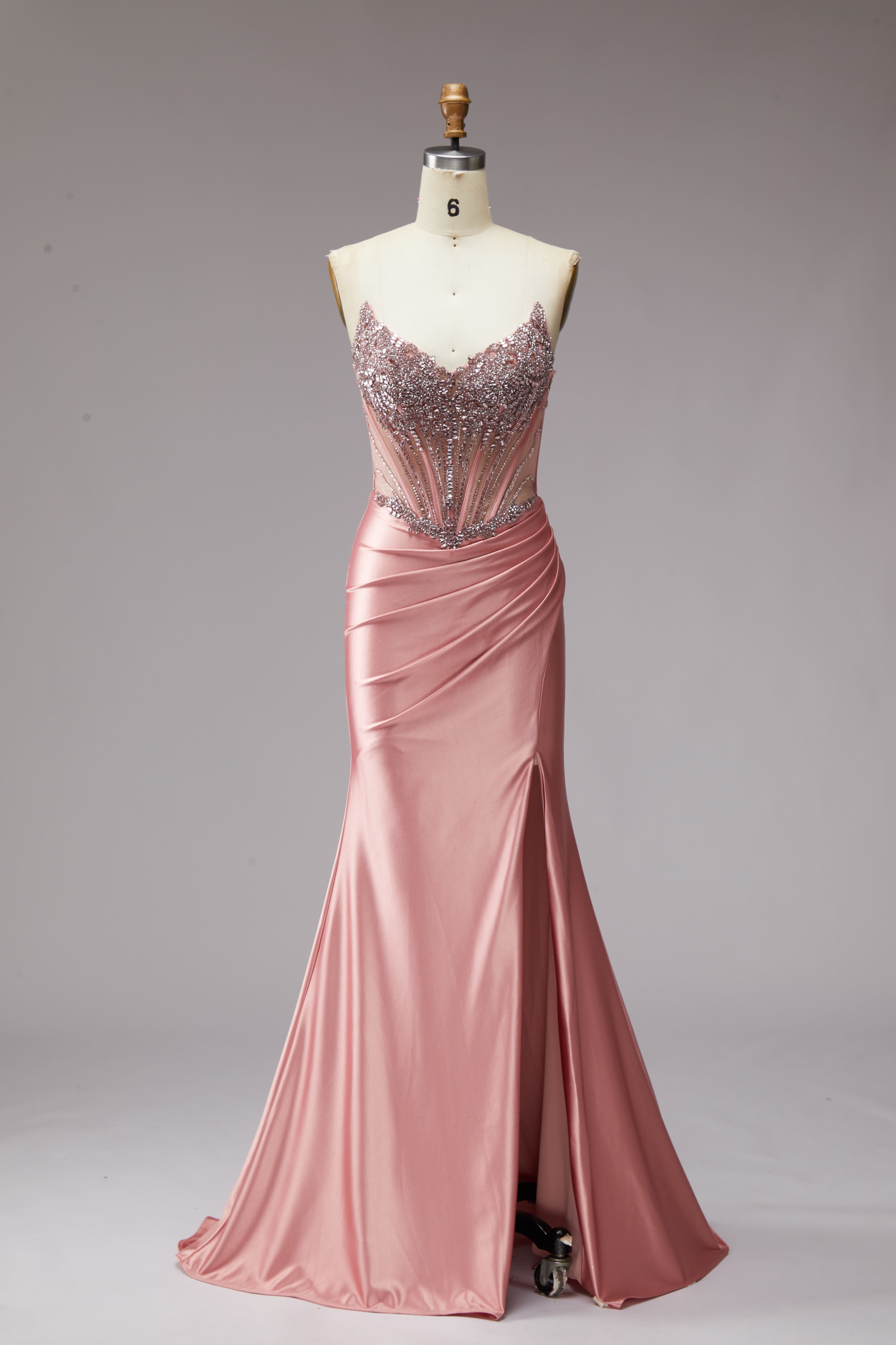 SPU - 608S20LF029 Dusty Pink Beaded Corset Mermaid Gown