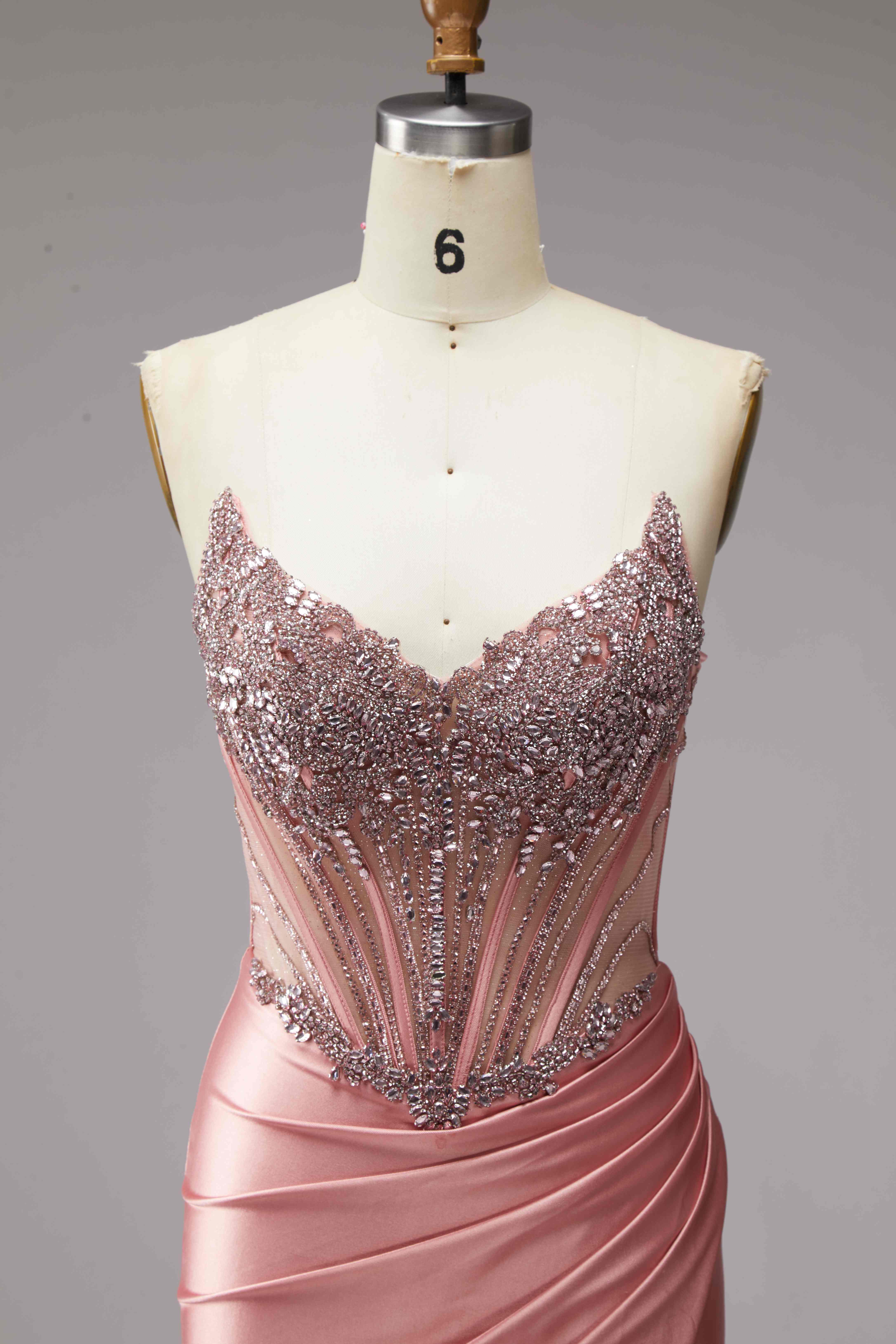 SPU - 608S20LF029 Dusty Pink Beaded Corset Mermaid Gown