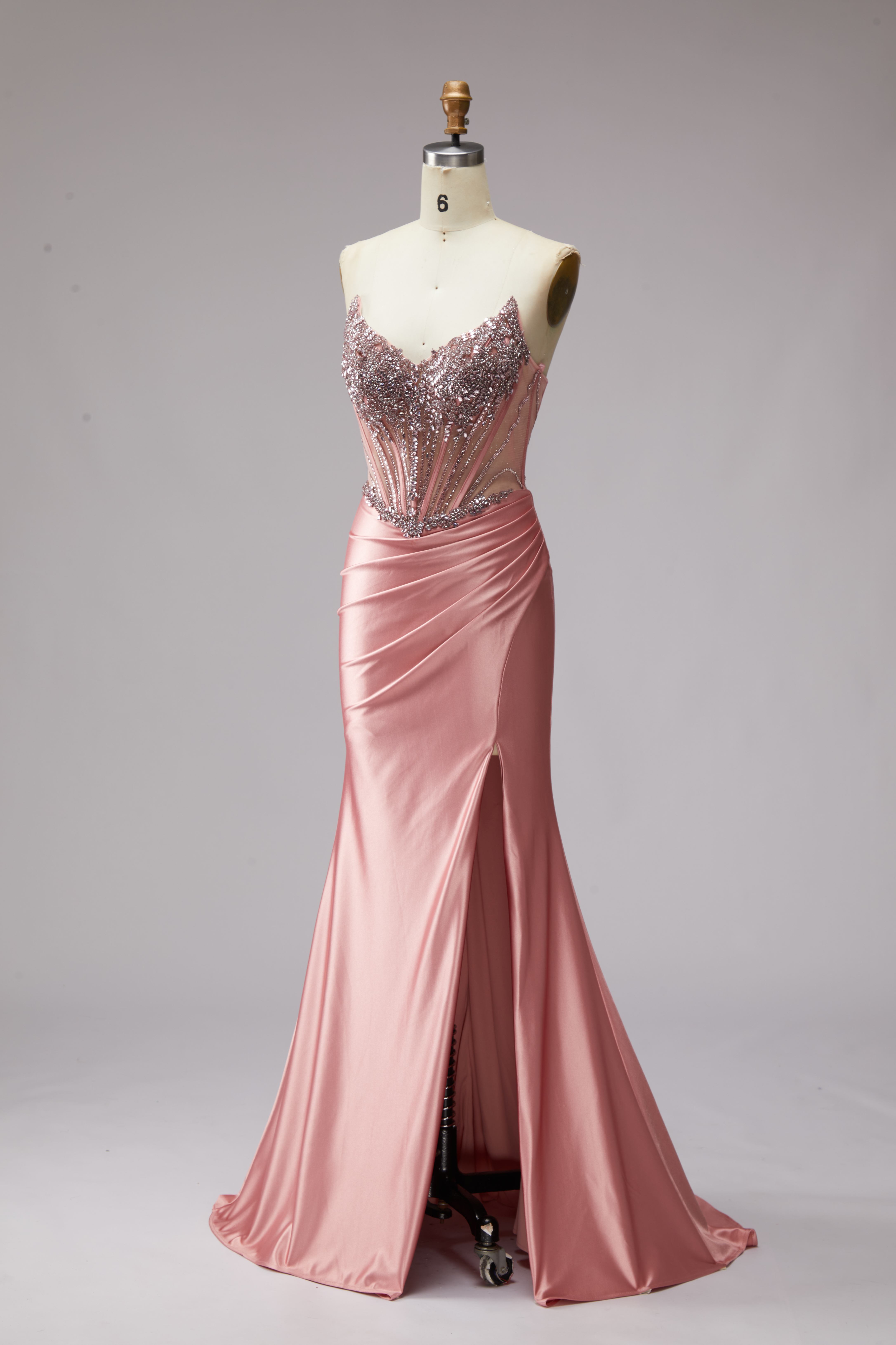 SPU - 608S20LF029 Dusty Pink Beaded Corset Mermaid Gown