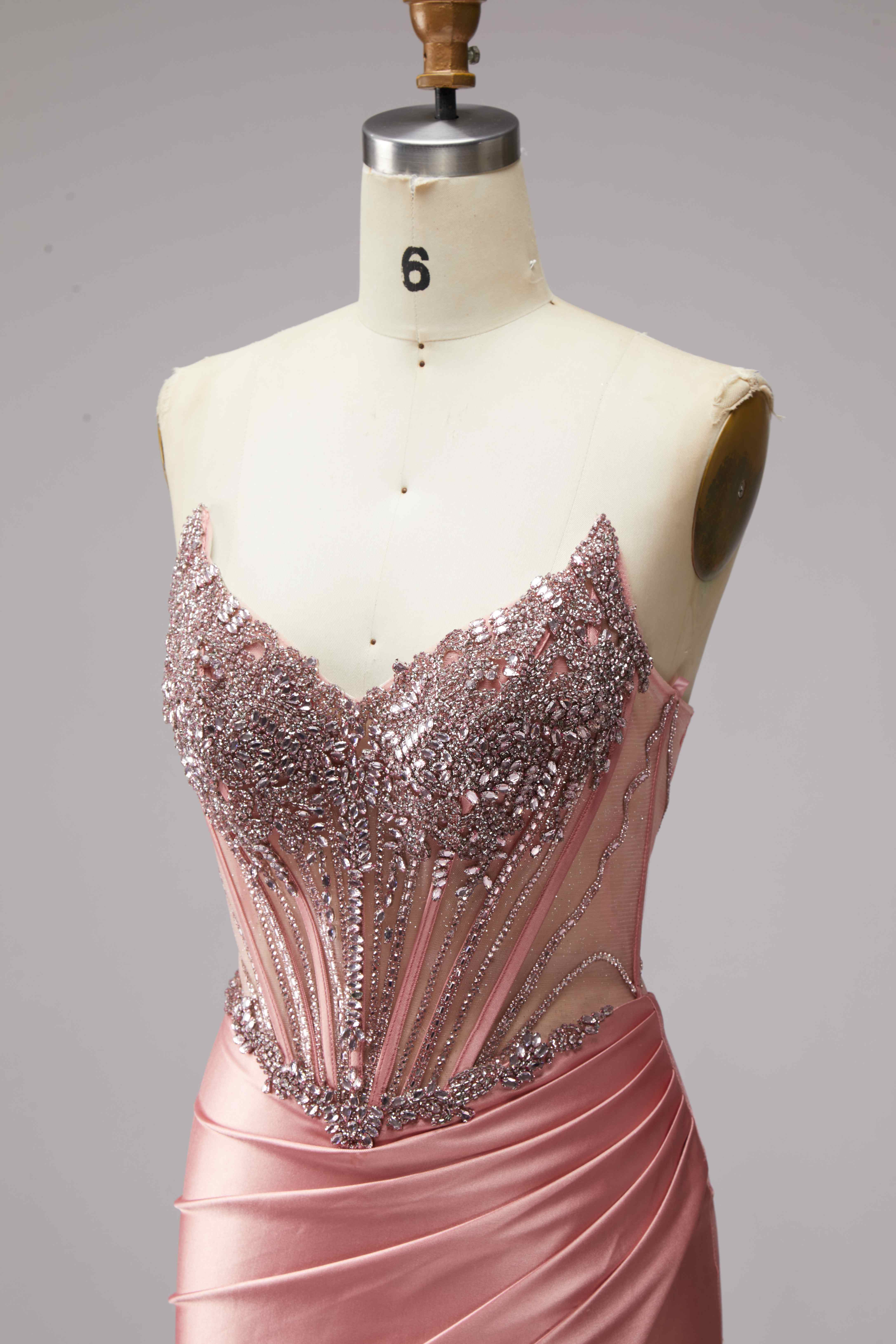 SPU - 608S20LF029 Dusty Pink Beaded Corset Mermaid Gown