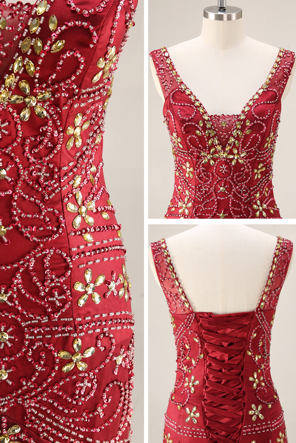 Luxury Sequin Mermaid Evening Dress - Formal Deep V-Neck Prom Gown with Baroque Beaded Embroidery