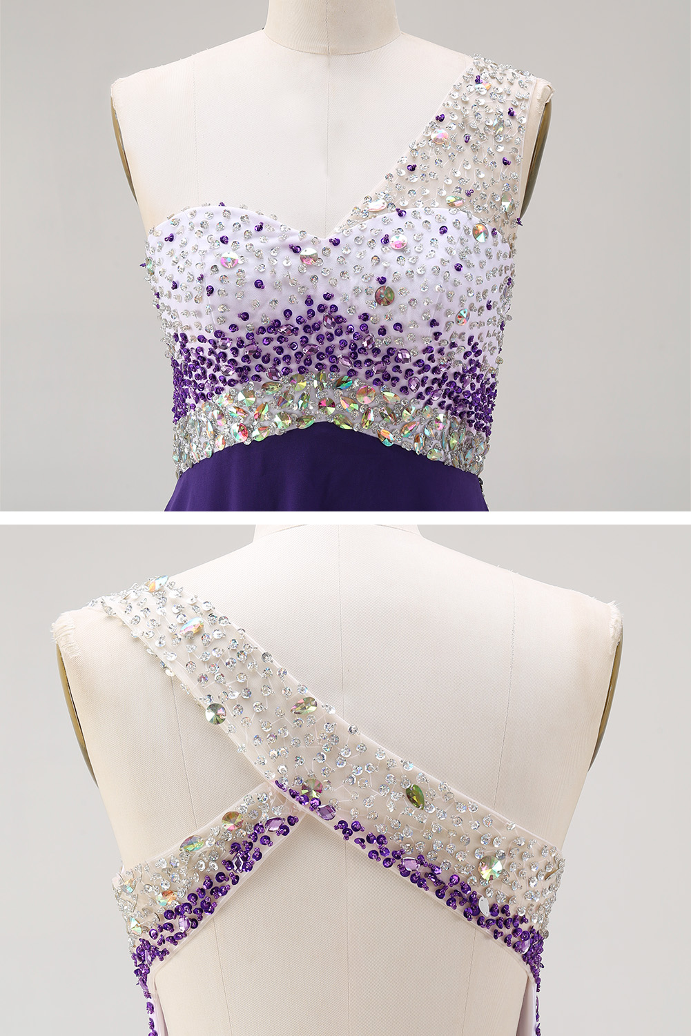 Sparkling One Shoulder Sequin Homecoming Dress - Short Beaded Prom Gown with Chiffon Skirt
