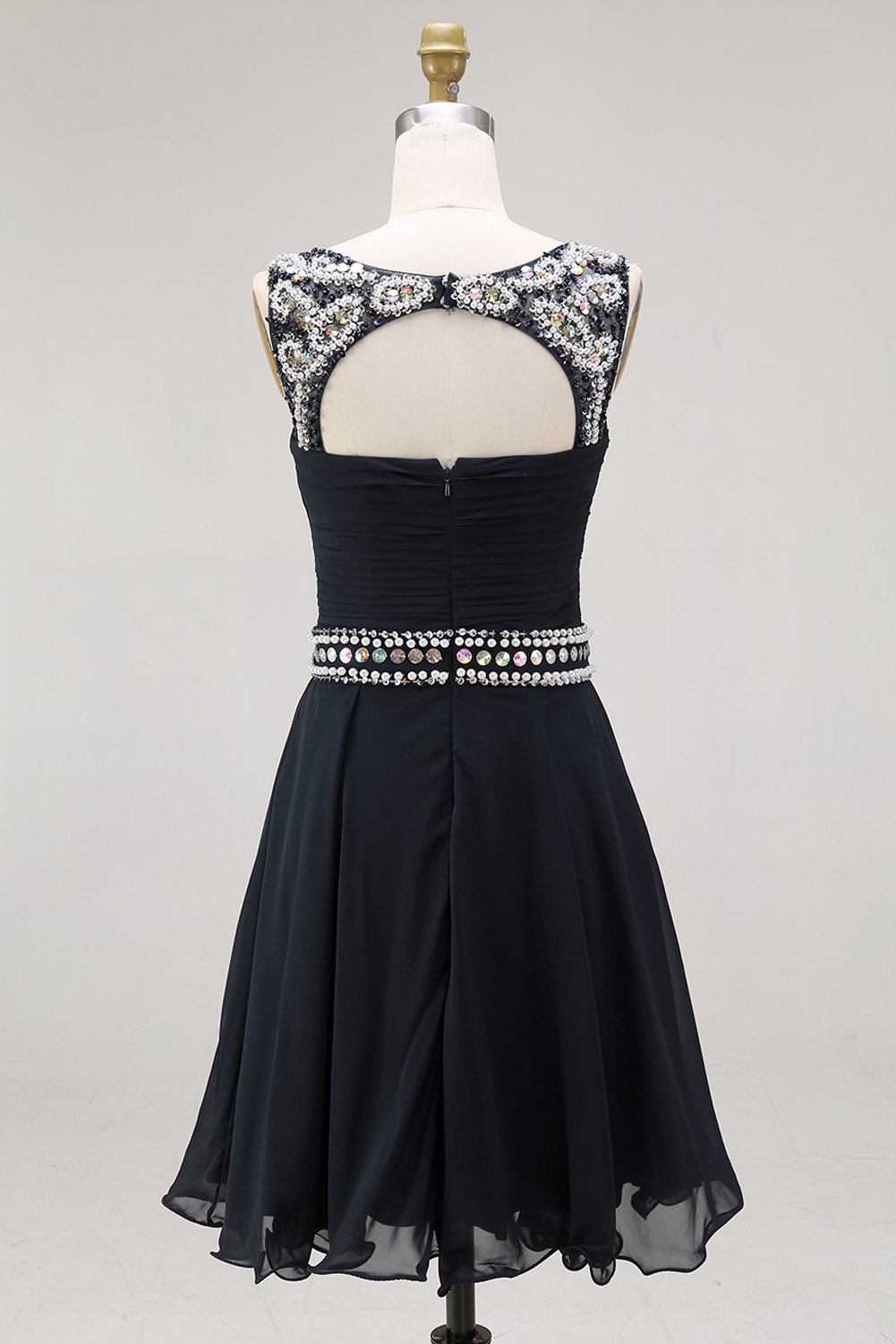 Mauve Purple Sequin Homecoming Dress Short - Illusion Neck Chiffon Prom Gown with Rhinestone Belt
