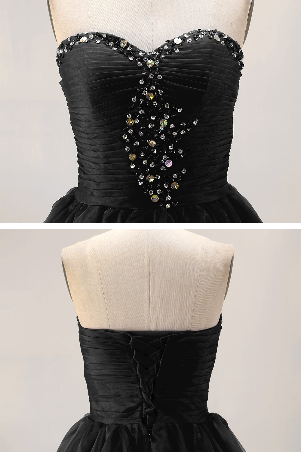 Classic Sequin Homecoming Dress Short - Strapless Sweetheart Prom Gown with Tiered Tulle Skirt