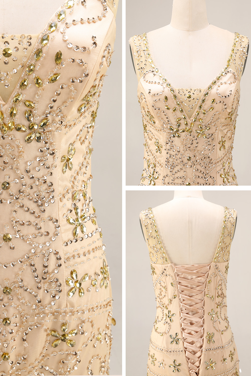 Luxury Sequin Mermaid Evening Dress - Formal Deep V-Neck Prom Gown with Baroque Beaded Embroidery