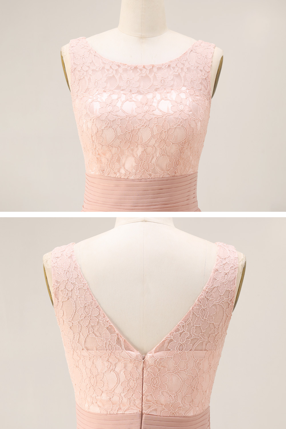 Elegant Lace A-Line Bridesmaid Dress - Illusion Boat Neck Chiffon Maxi Gown with Pleated Waistband