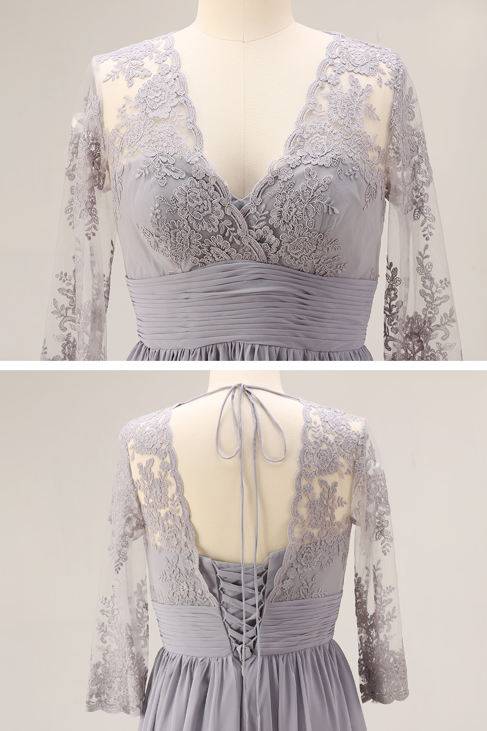 Floral Lace V-Neck Cocktail Dress - 3/4 Sleeve Mother of the Bride Midi Gown with Ruched Waistband