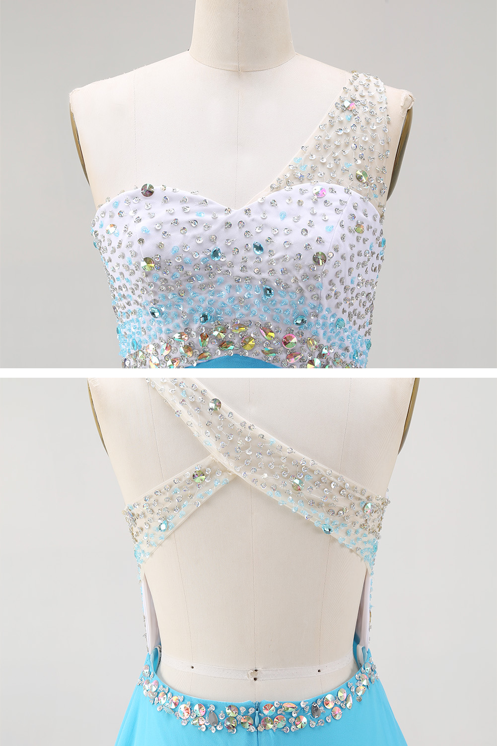 Sparkling One Shoulder Sequin Homecoming Dress - Short Beaded Prom Gown with Chiffon Skirt