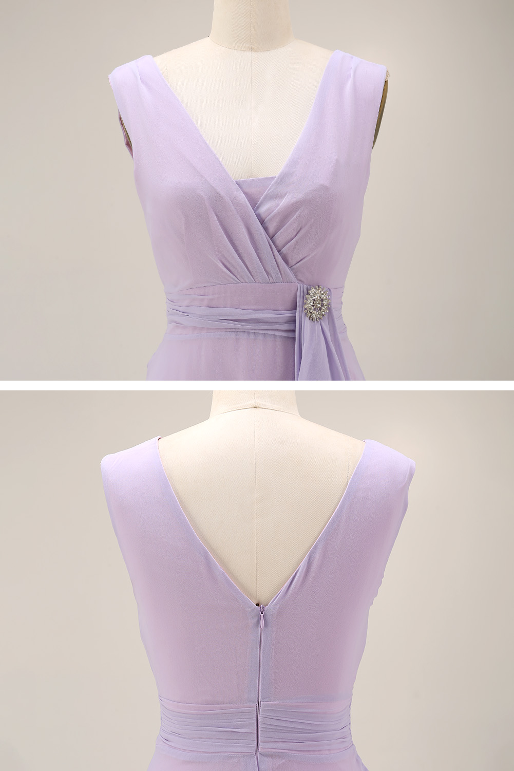 Elegant Chiffon Cocktail Midi Dress - Square Neck Mother of the Bride Gown with Rhinestone Brooch