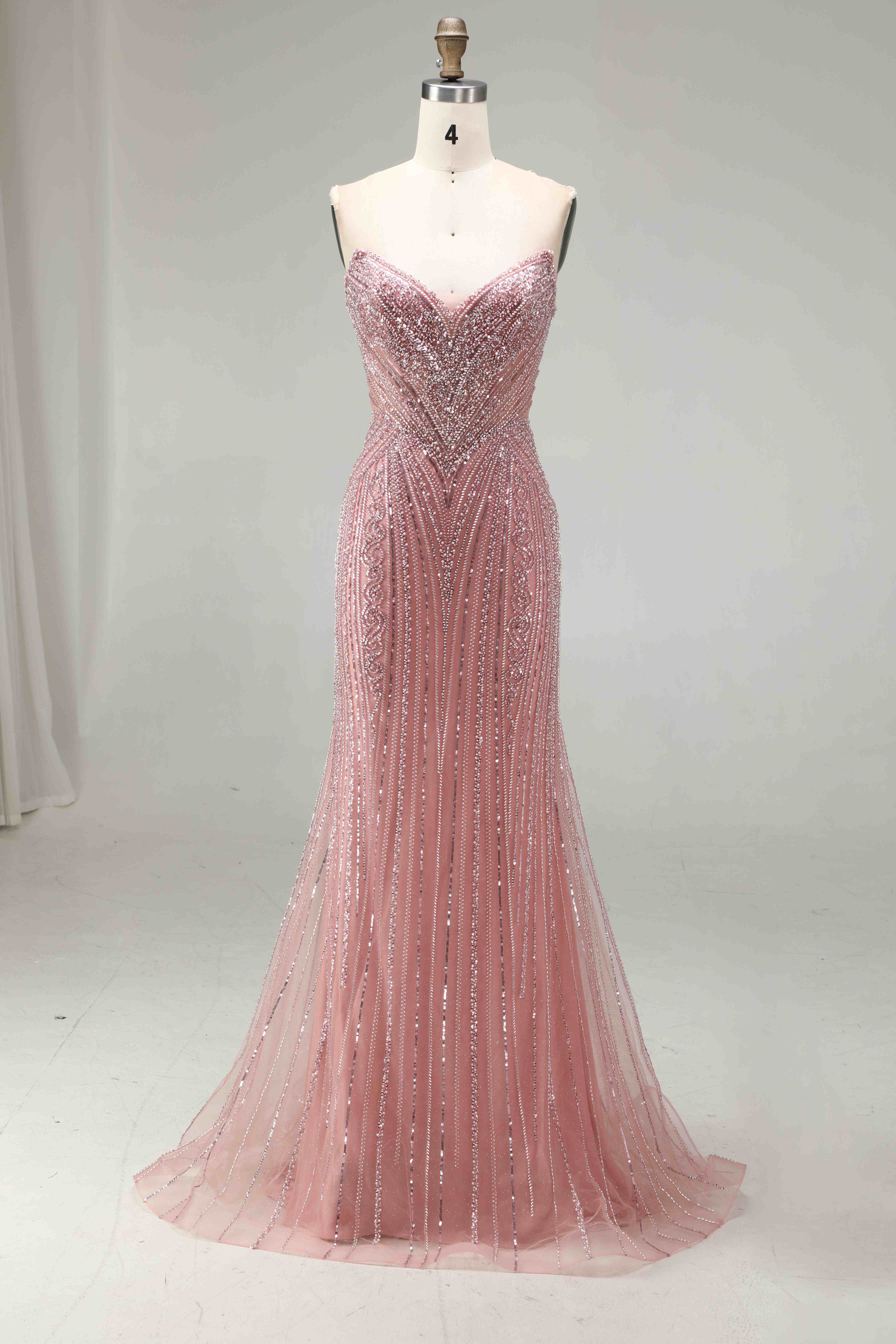 SPU - 608S20LF033 Dusty Pink Fully Beaded Mermaid Dress