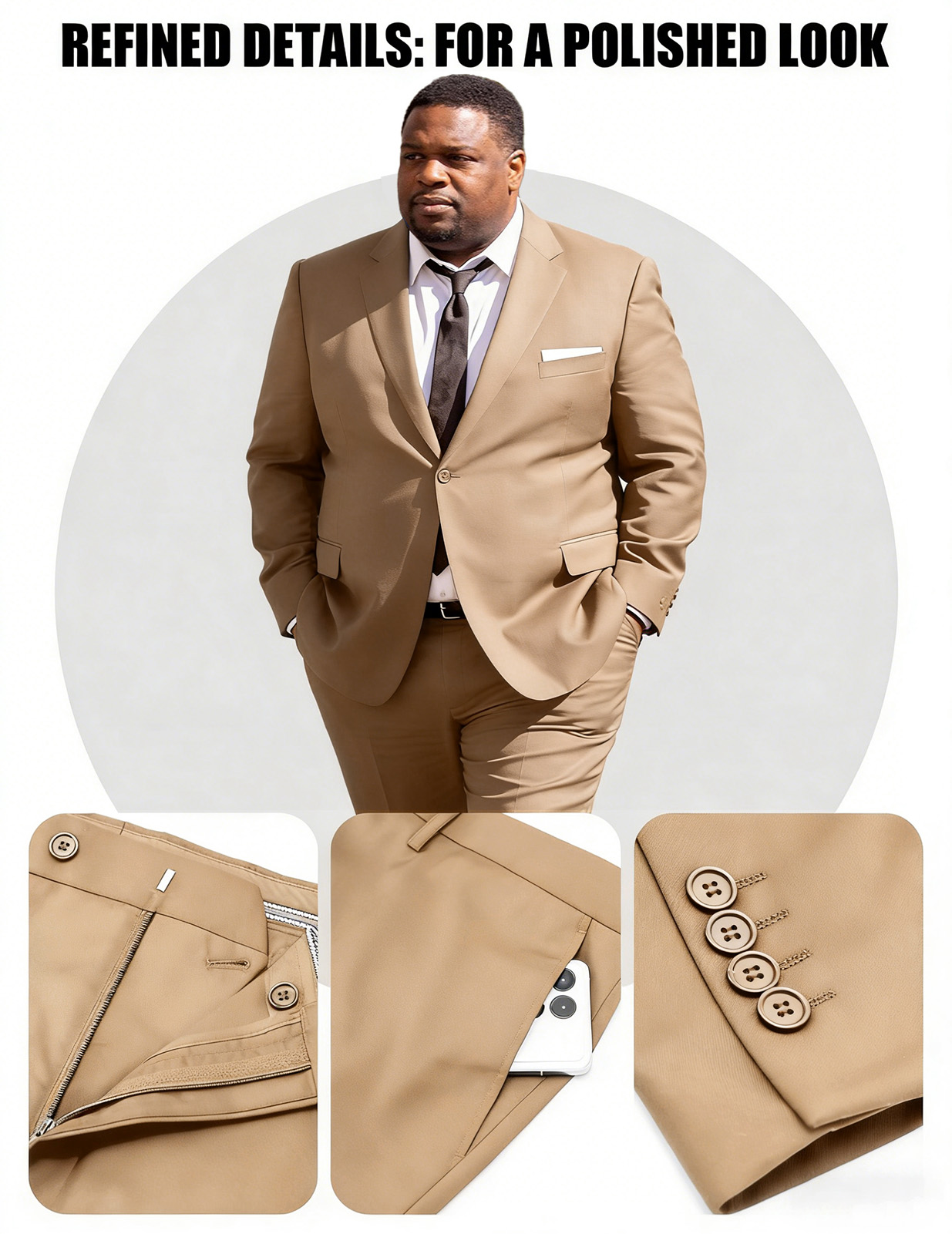 Men's Big & Tall 2-Piece Suit Set - Single Button for Wedding, Business & Formal Occasions