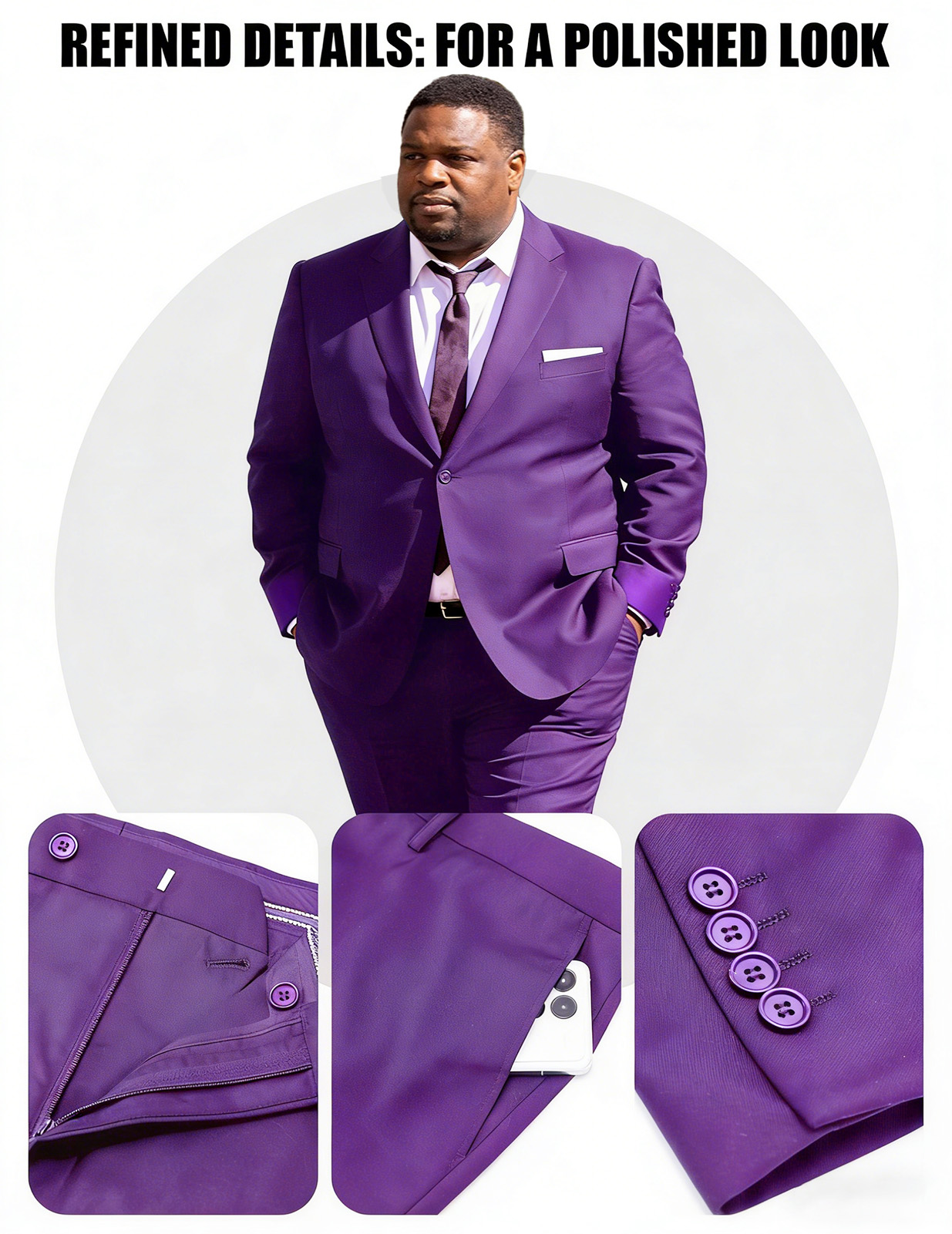 Men's Big & Tall 2-Piece Suit Set - Single Button for Wedding, Business & Formal Occasions