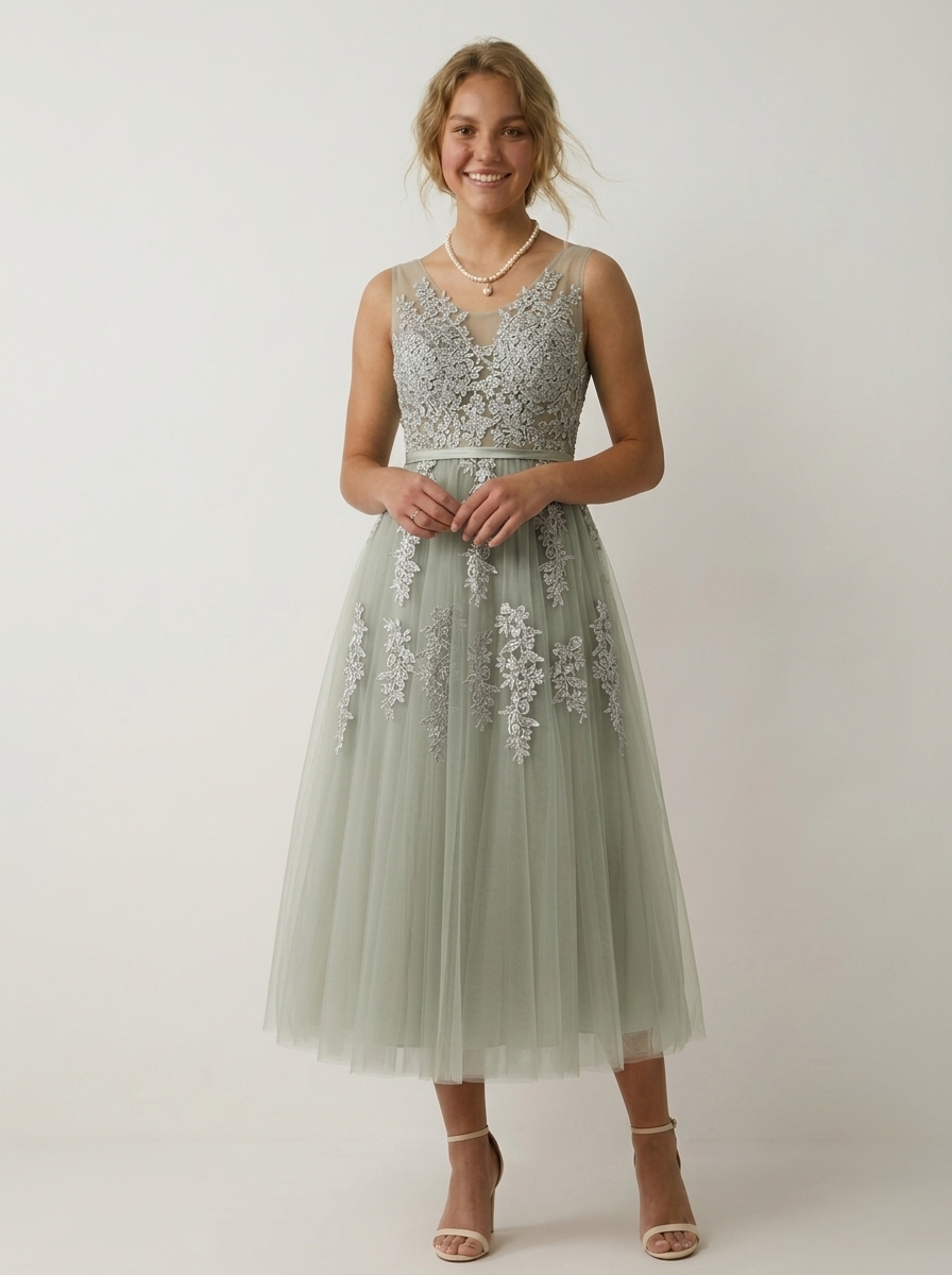 Ethereal Deep V-Neck Lace Applique Tulle A-Line Evening Gown | Backless Maxi Prom Dress for Formal Events