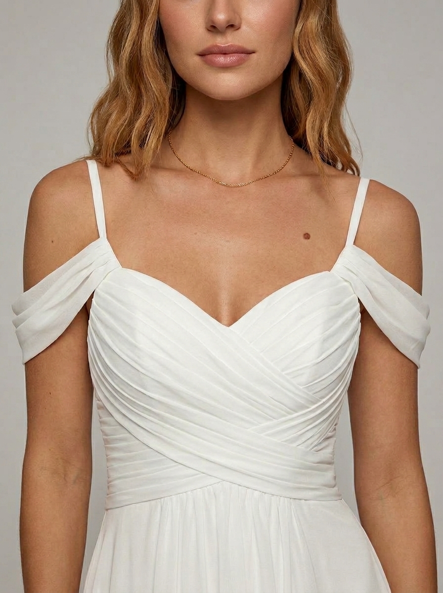 Minimalist Chiffon Off-Shoulder A-Line Maxi Dress | Ruched Sweetheart Formal Gown with Secure Straps