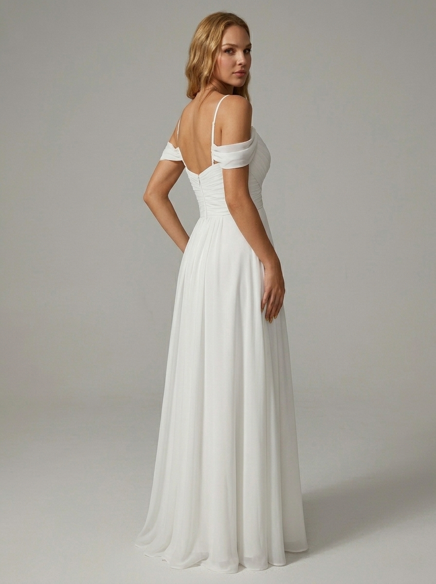 Minimalist Chiffon Off-Shoulder A-Line Maxi Dress | Ruched Sweetheart Formal Gown with Secure Straps