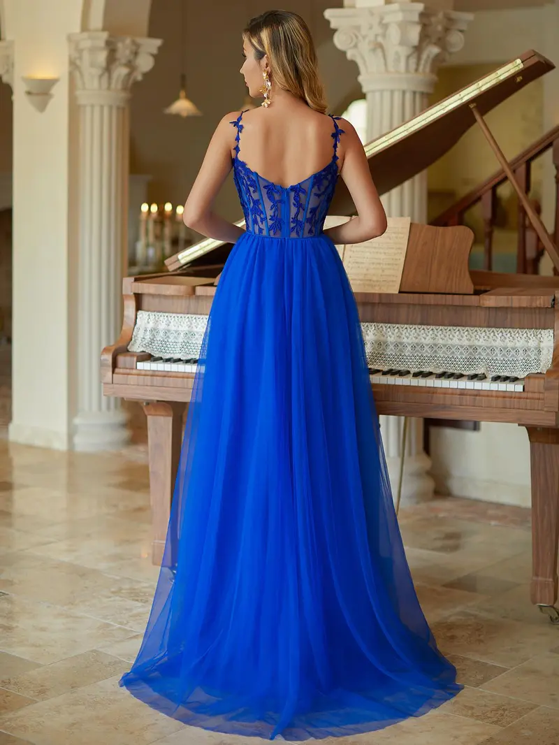 Elegant Royal Blue Lace Applique Prom Dress - Sweetheart Corset Evening Gown & Tulle Party Maxi