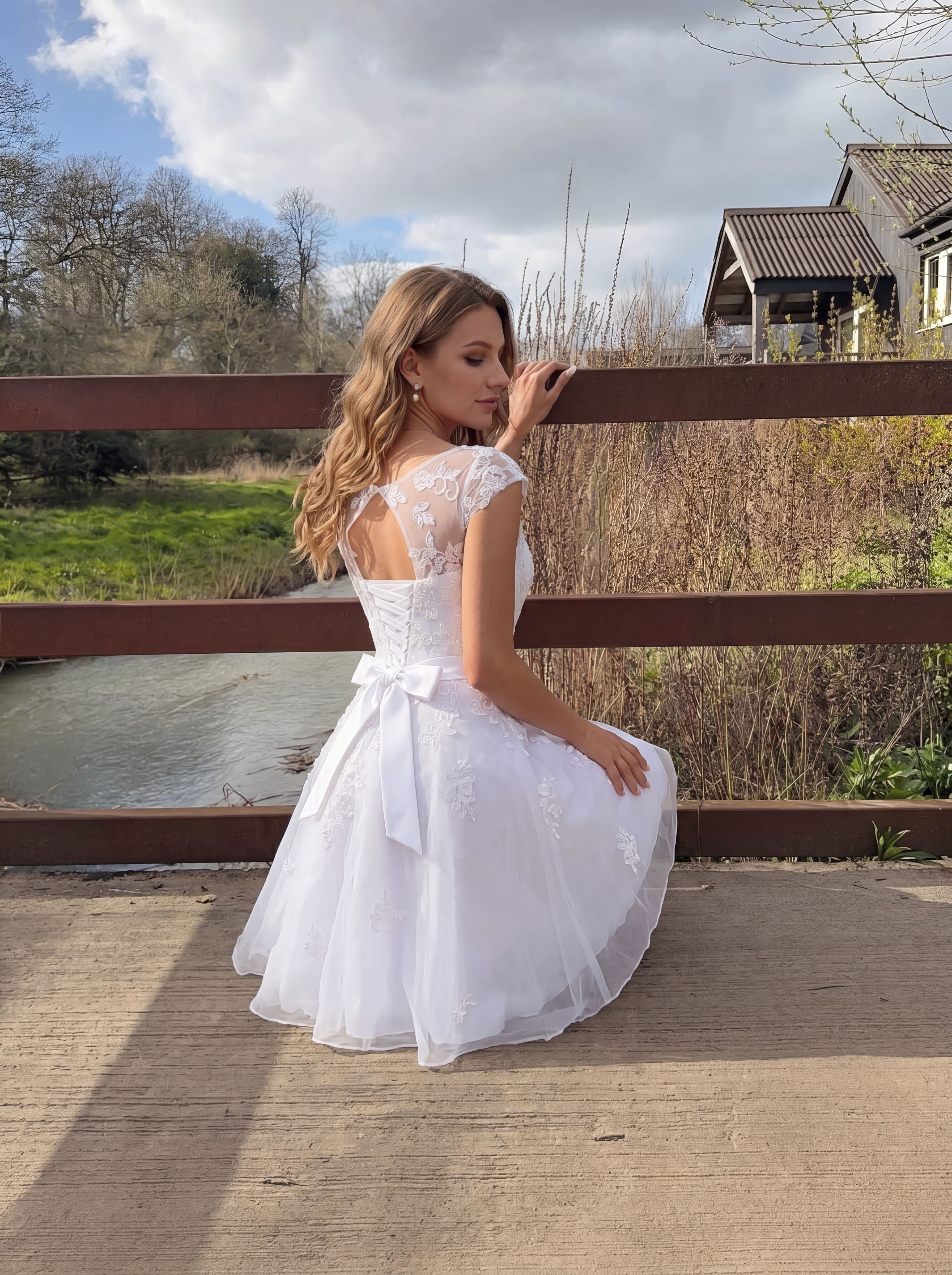 Elegant Floral Lace Applique Tulle Mini Dress | Illusion Neckline Cap Sleeve A-Line Short Party Gown