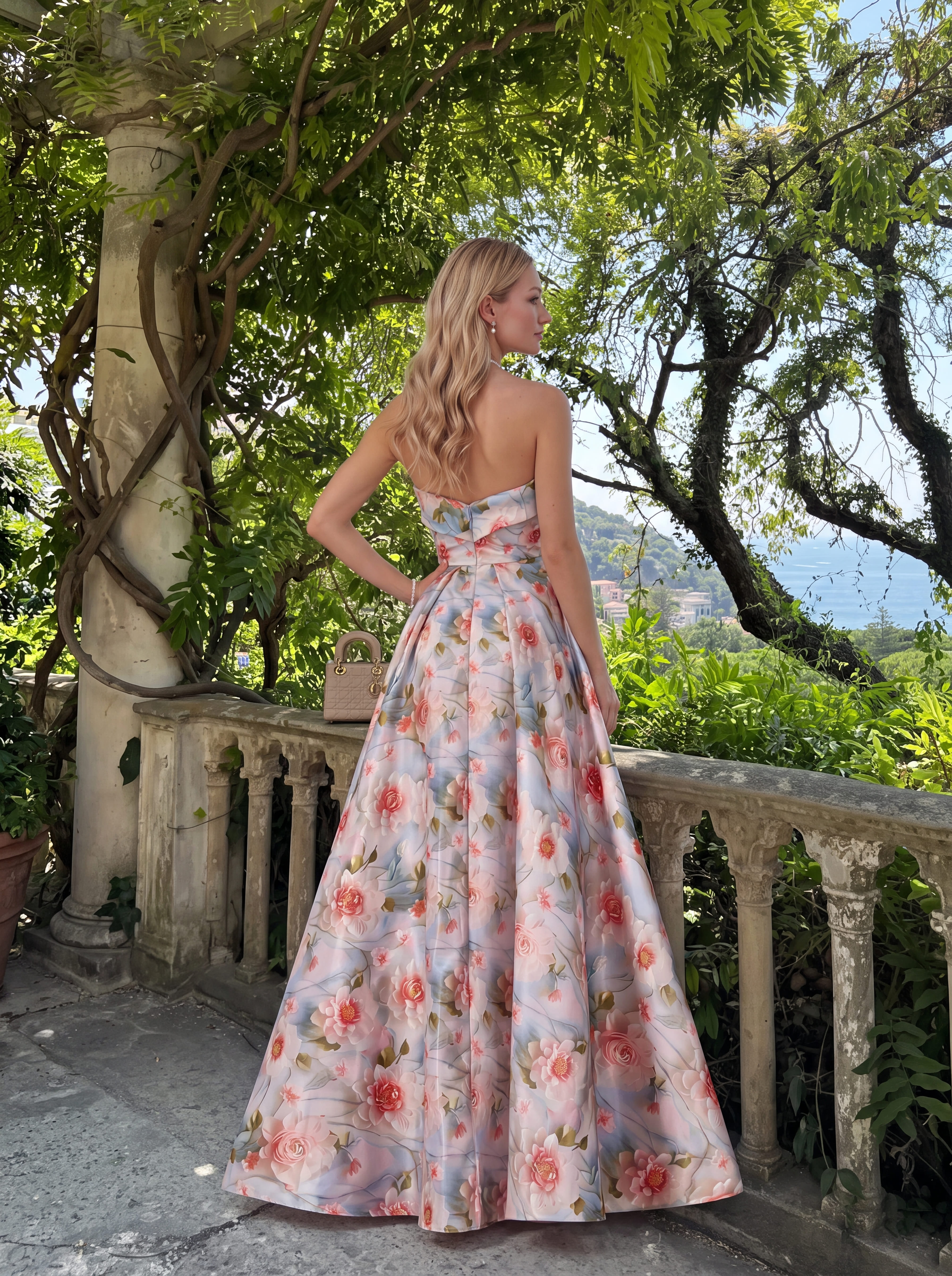 Vintage Floral Off-The-Shoulder Evening Gown - Pleated A-Line Prom Dress & Spring Wedding Guest Maxi