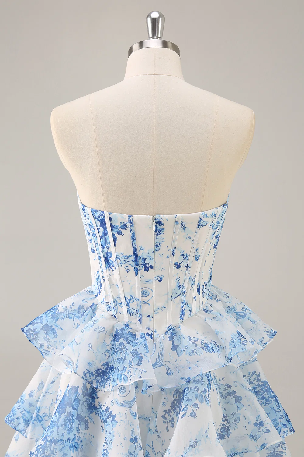 SKU - 505D02LF5067 A-Line Floral Cowl Neck Corset Tiered  Homecoming Dress