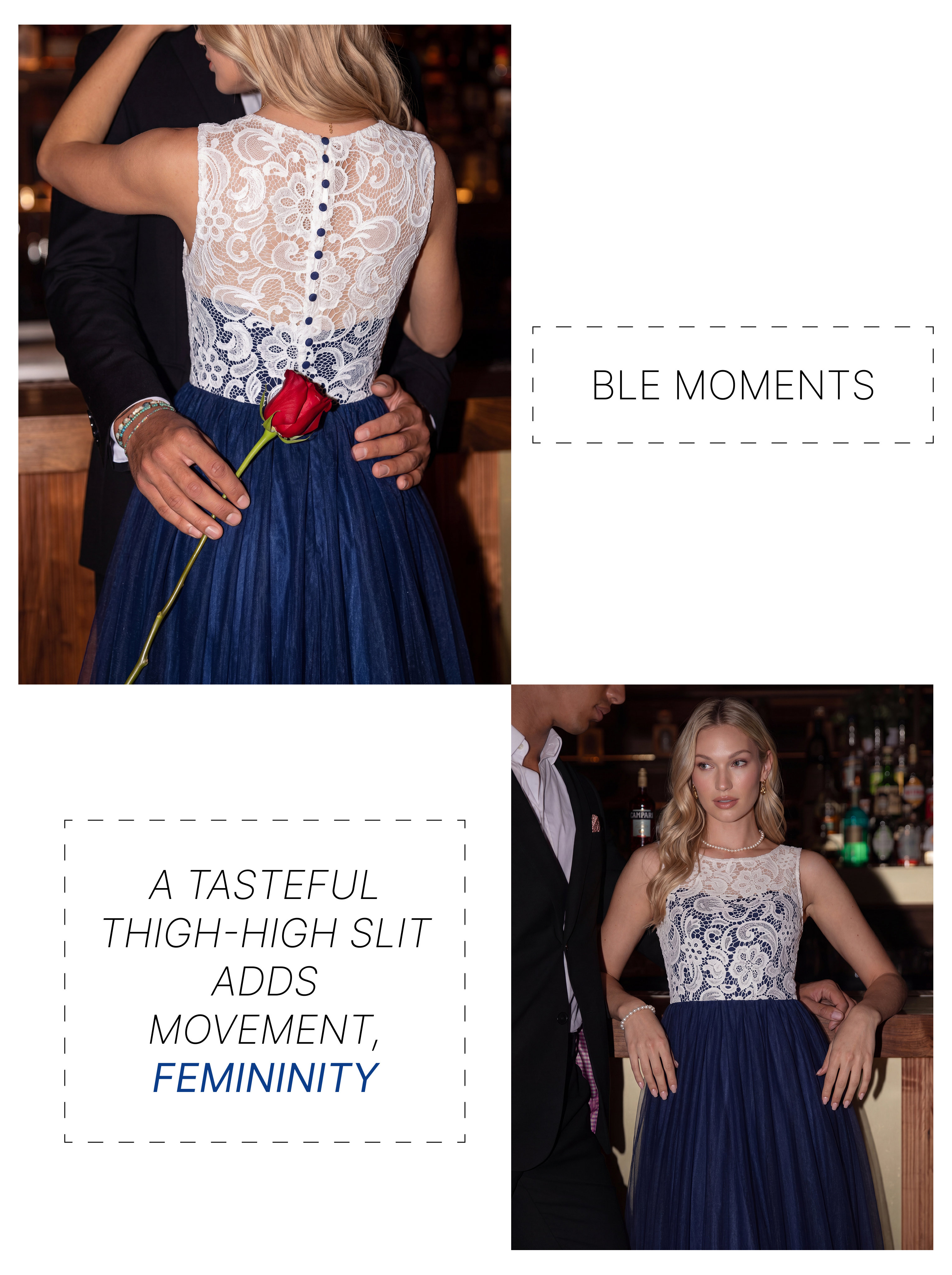 Navy Blue and White Lace Evening Dress Long - Illusion Neck Tulle Prom Ball Gown with Cap Sleeves