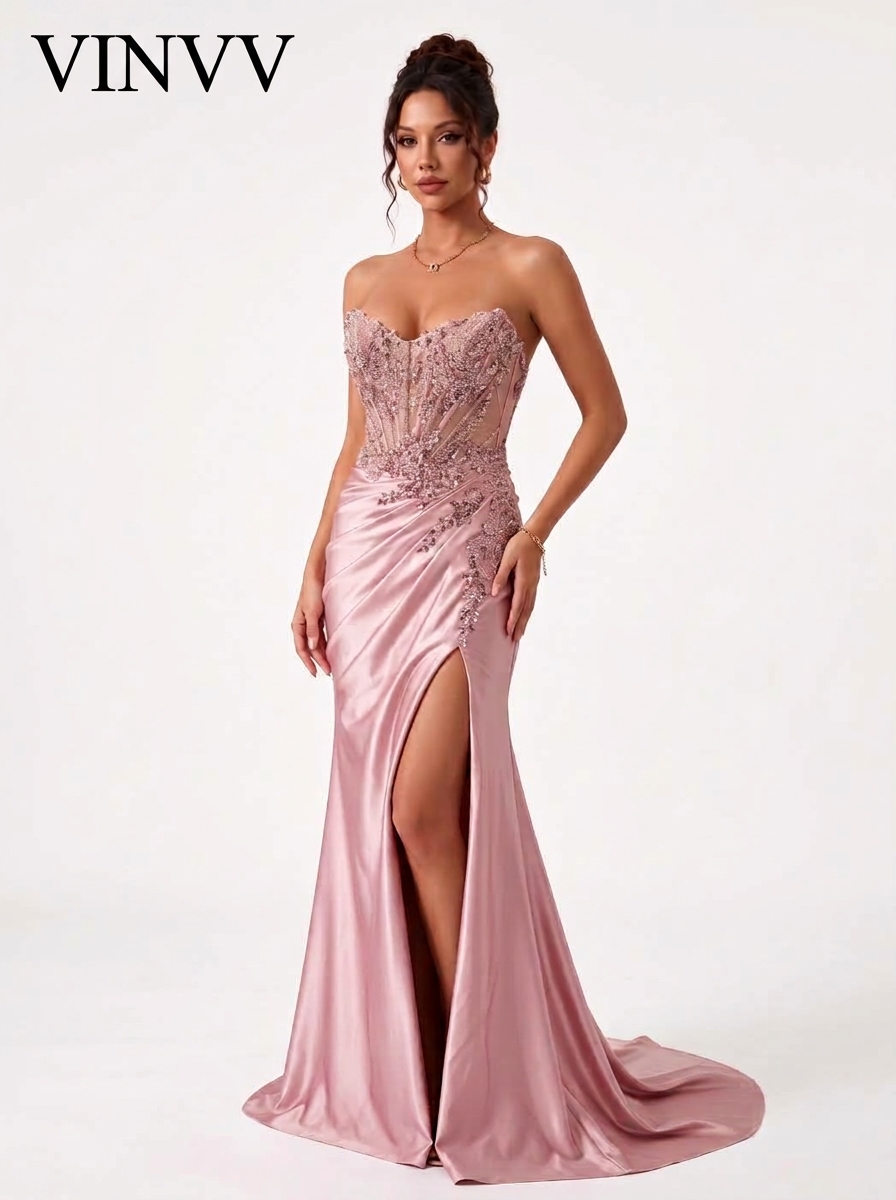 [Vinvv] SPU - 608S20LF022 Blush Pink Satin Evening Ball Gown
