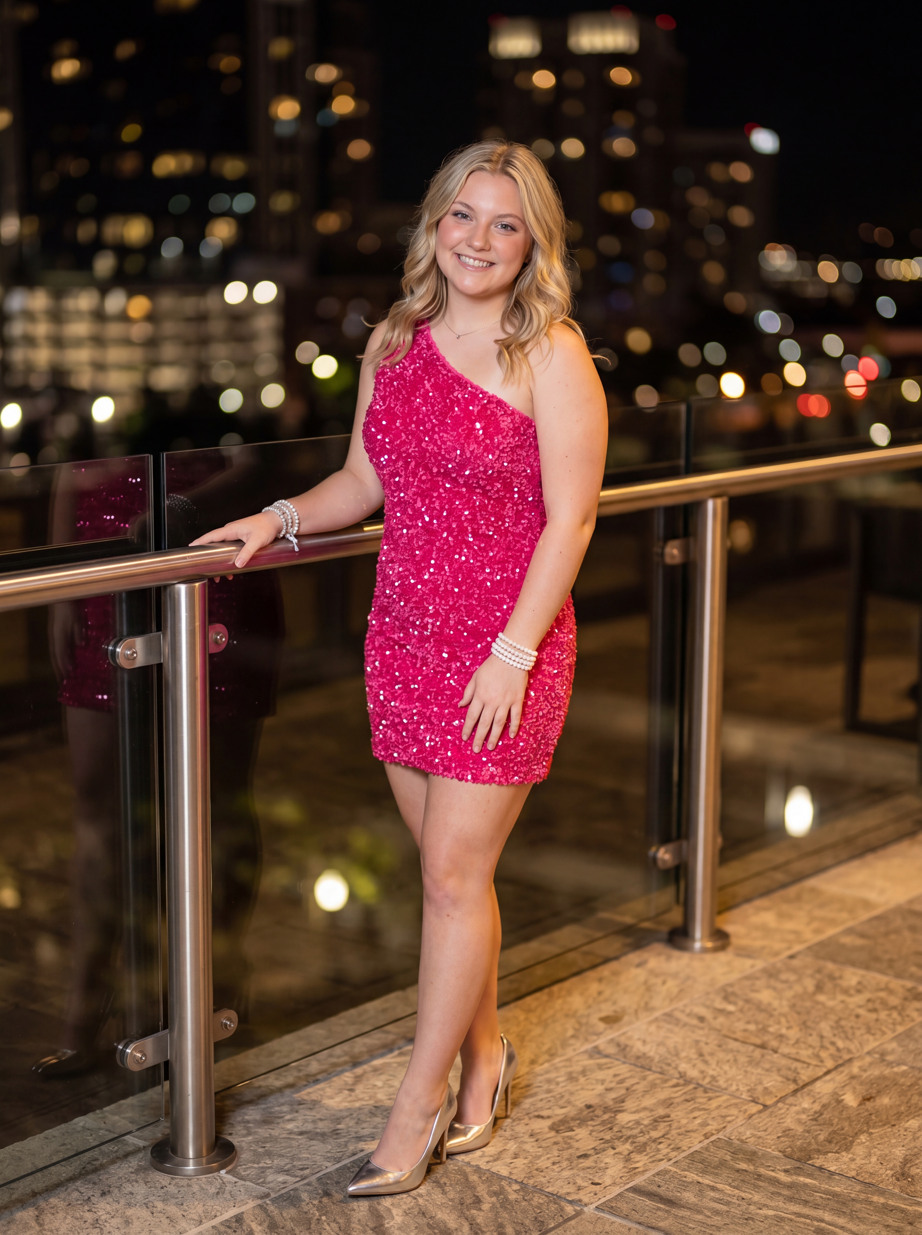 One Shoulder Fuchsia Sequin Bodycon Homecoming Dress | Short Sparkly Mini Dress for Graduation & Parties, Prom, Cocktail & Night Out
