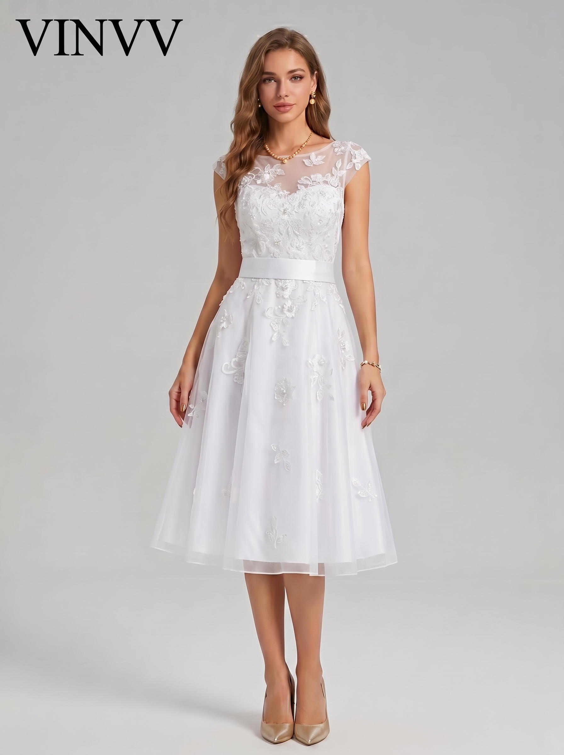 [Vinvv] SKU - TM10351 Elegant Floral Lace Applique Tulle Mini Dress