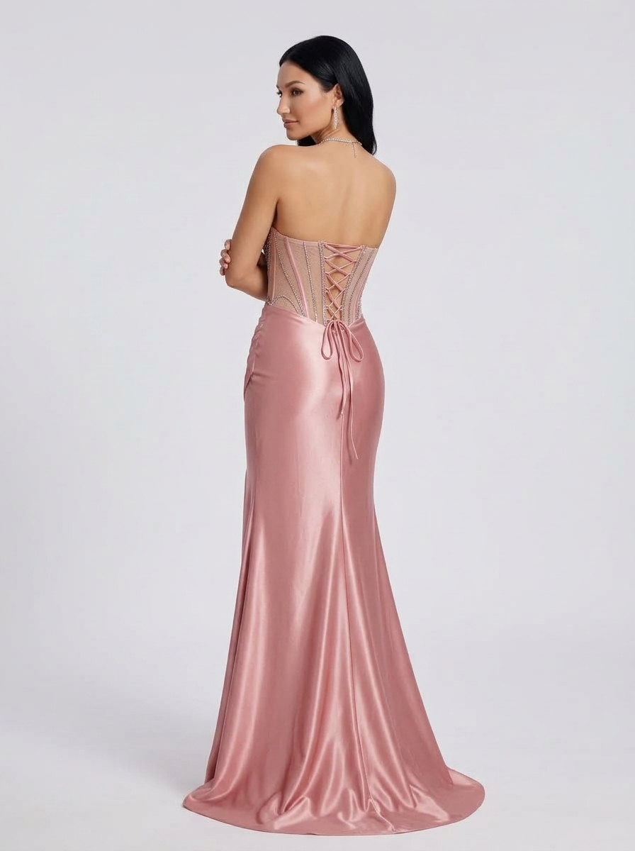 SPU - 608S20LF029 Dusty Pink Beaded Corset Mermaid Gown