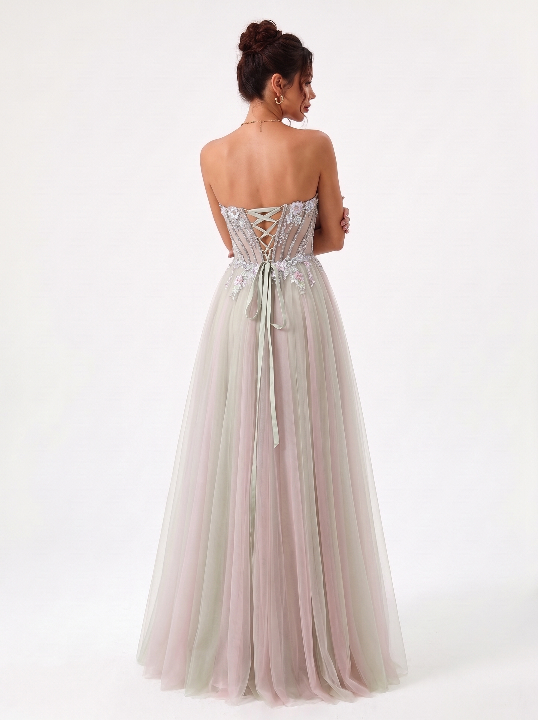 SPU - 608S20LF032 Pastel Floral Beaded Tulle Prom Gown